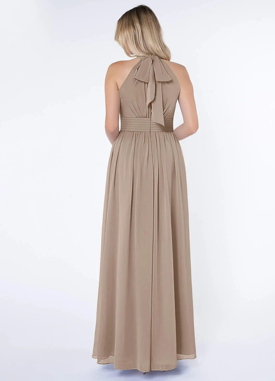 Iman A-Line Halter Chiffon Bridesmaid Dress in Taupe