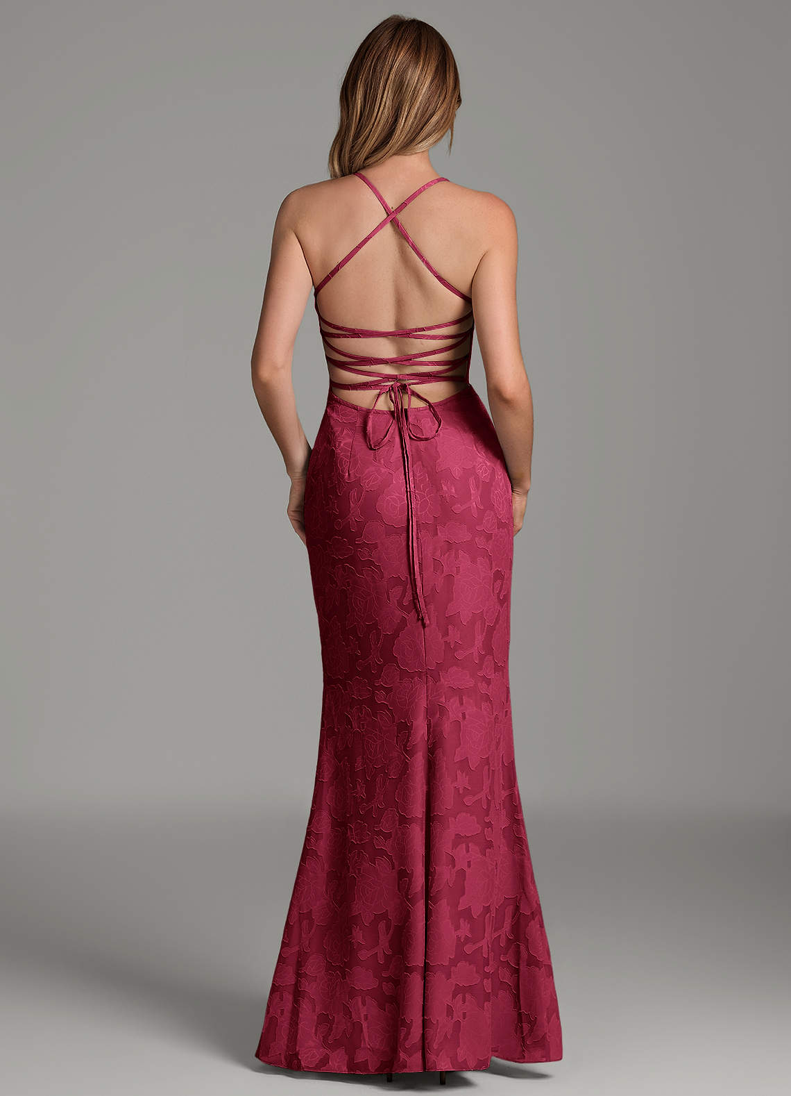 Dara Mermaid Sweetheart Floral Burnout Bridesmaid Dress in Burgundy