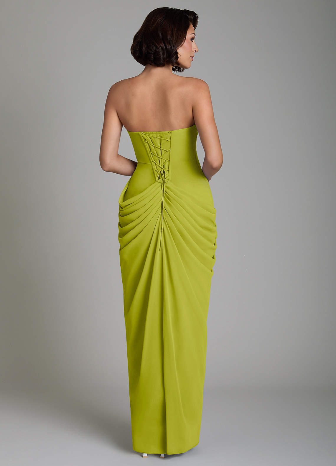Nyra Sheath Strapless Chiffon Bridesmaid Dress in Lemongrass