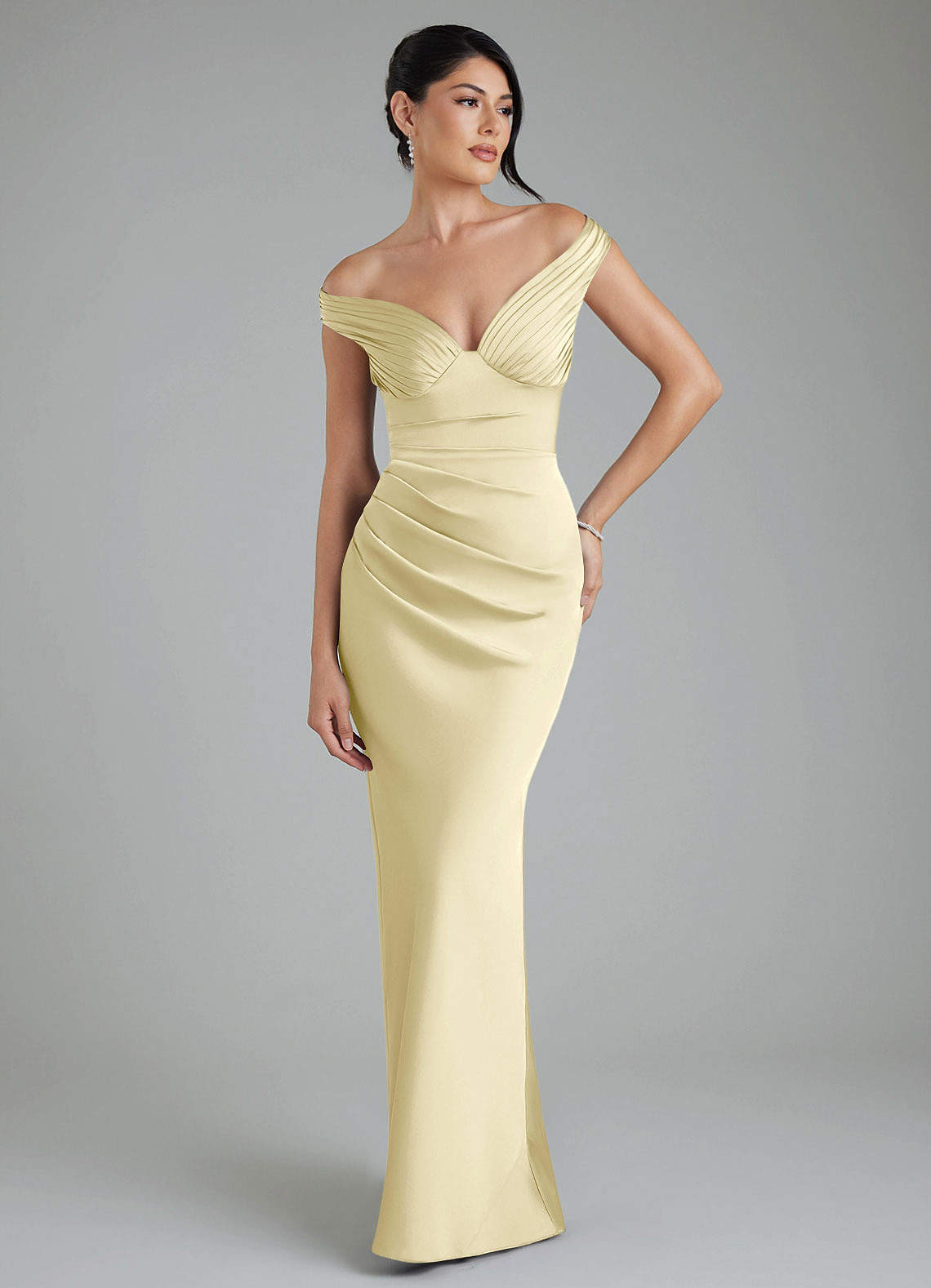 Stella Sheath V-Neck Stretch Satin Bridesmaid Dress in Lemon Sorbet
