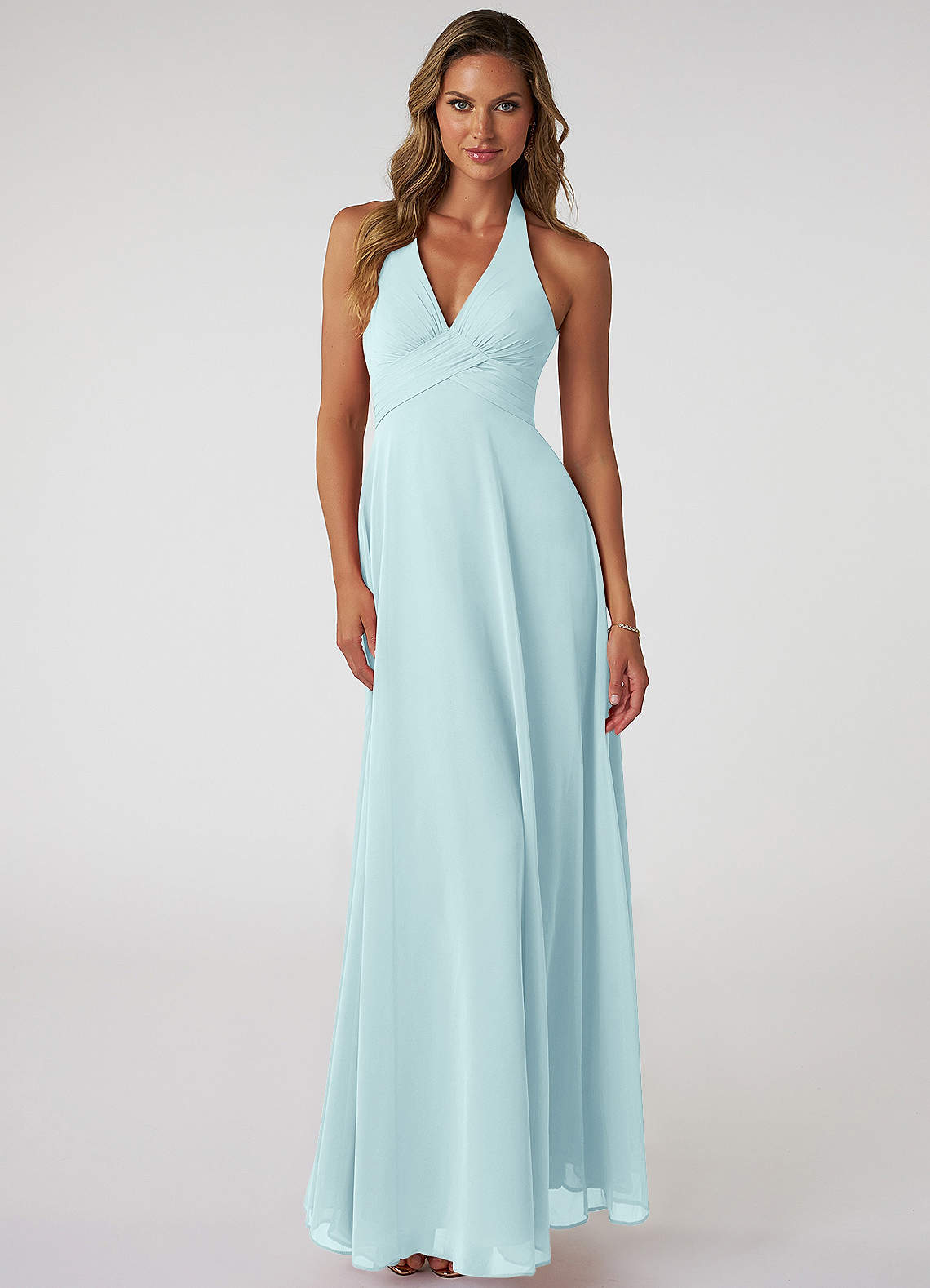 Tessie A-Line V-Neck Chiffon Bridesmaid Dress in Sea Glass
