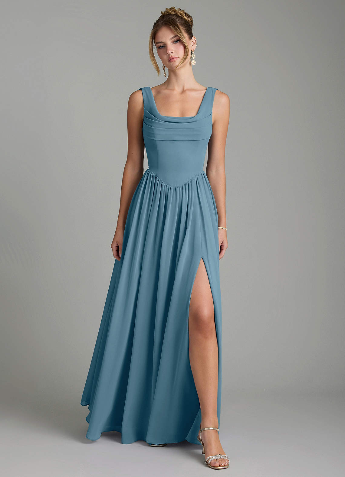 Novi A-Line Square-Neck Chiffon Bridesmaid Dress in Bermuda