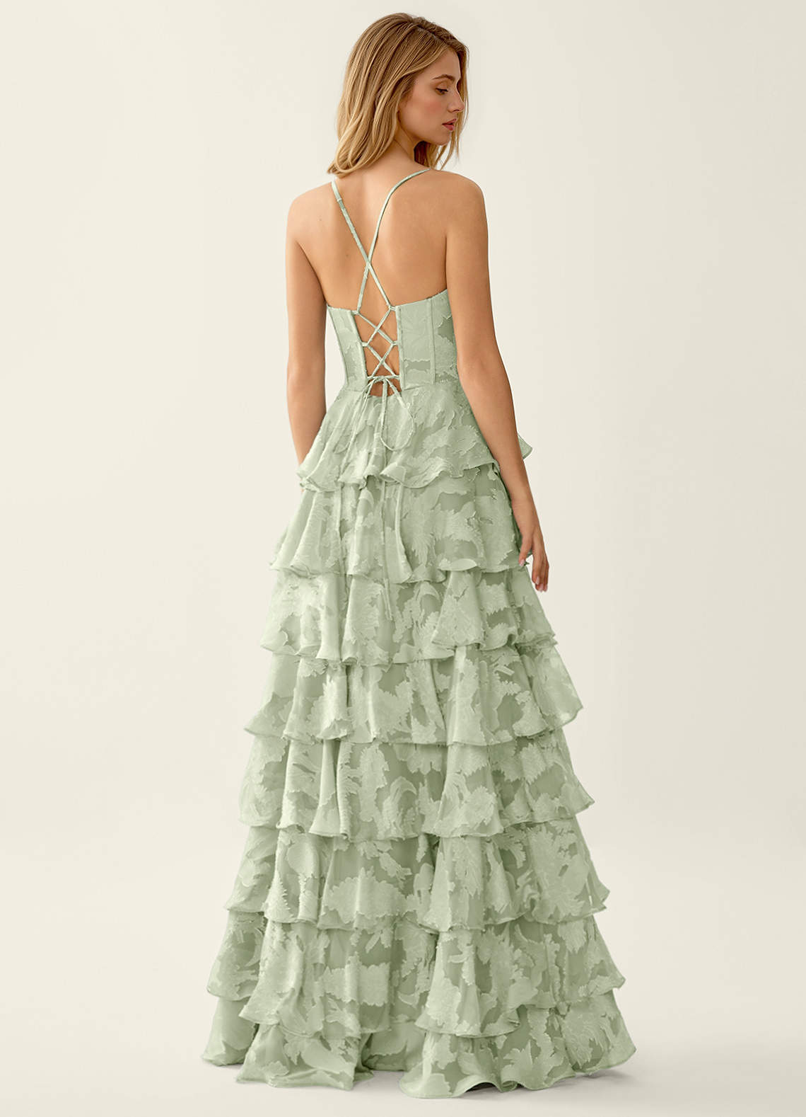 Wrenana A-Line Cowl-Neck Floral Burnout Evening Dress in Light Green