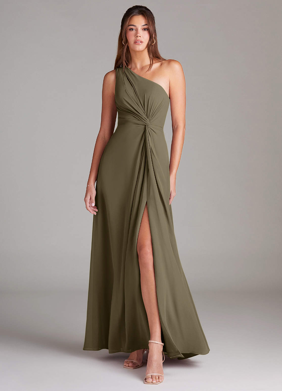 Brooke A-Line One-Shoulder Chiffon Bridesmaid Dress in Willow Green