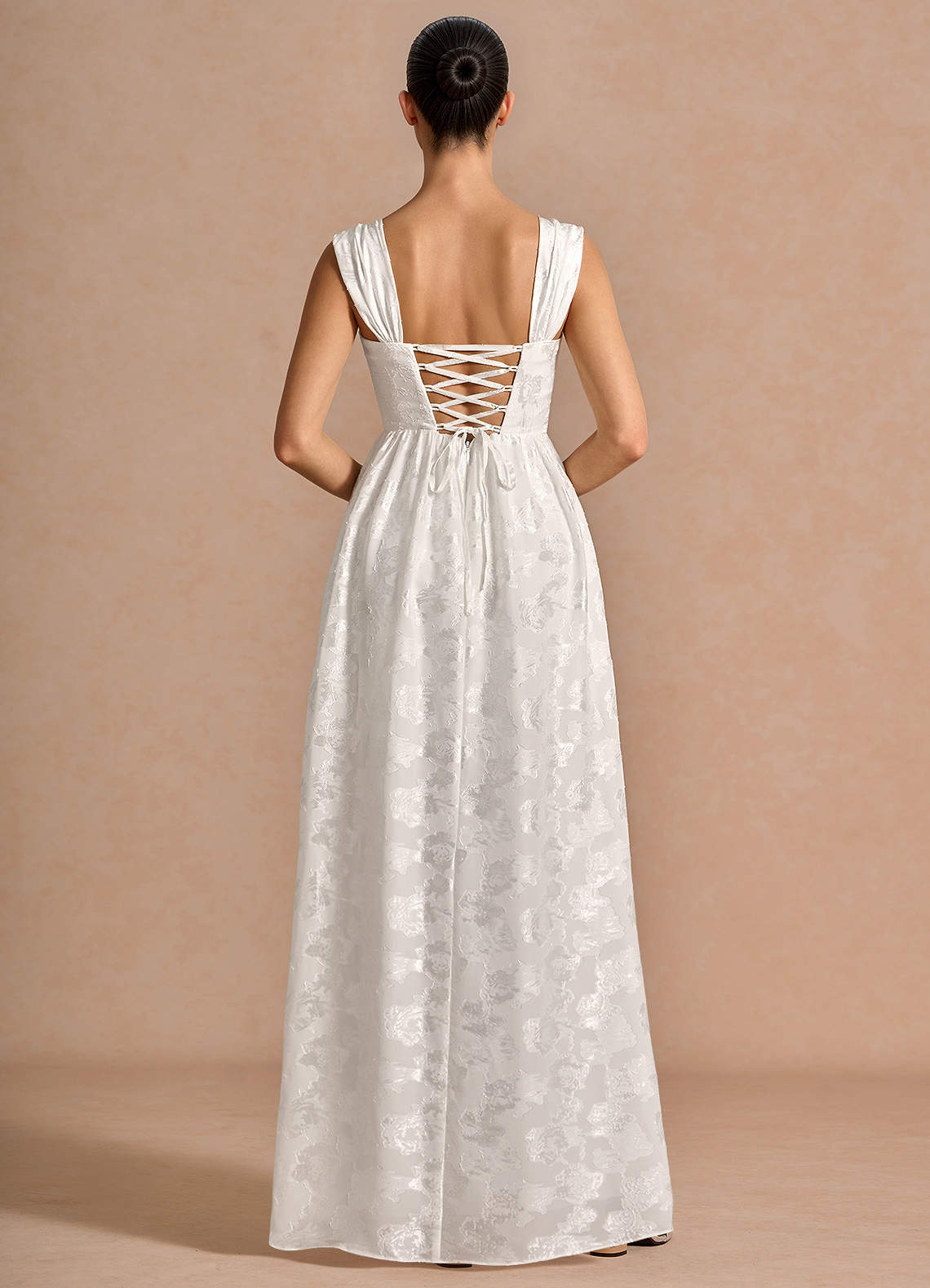 Hazel A-Line Cowl-Neck Fil Coupé Wedding Guest Dress in White