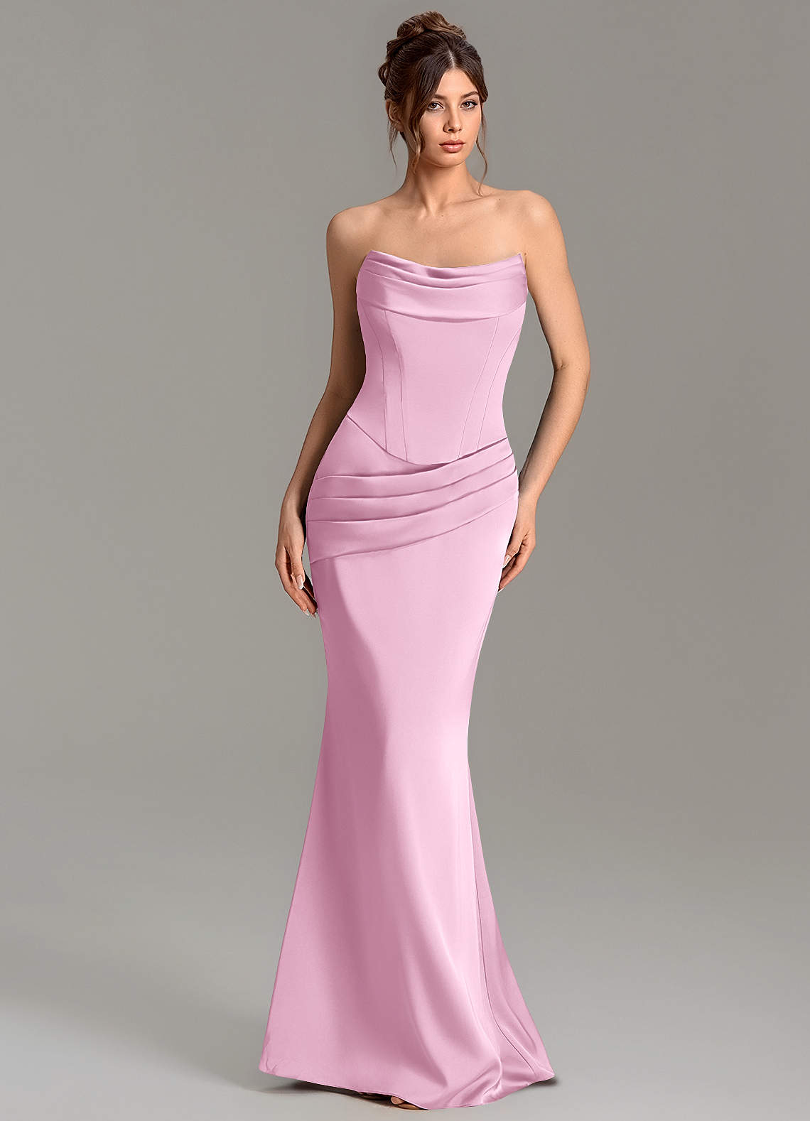 Adrienne Mermaid Cowl-Neck Stretch Satin Bridesmaid Dress in candy pink