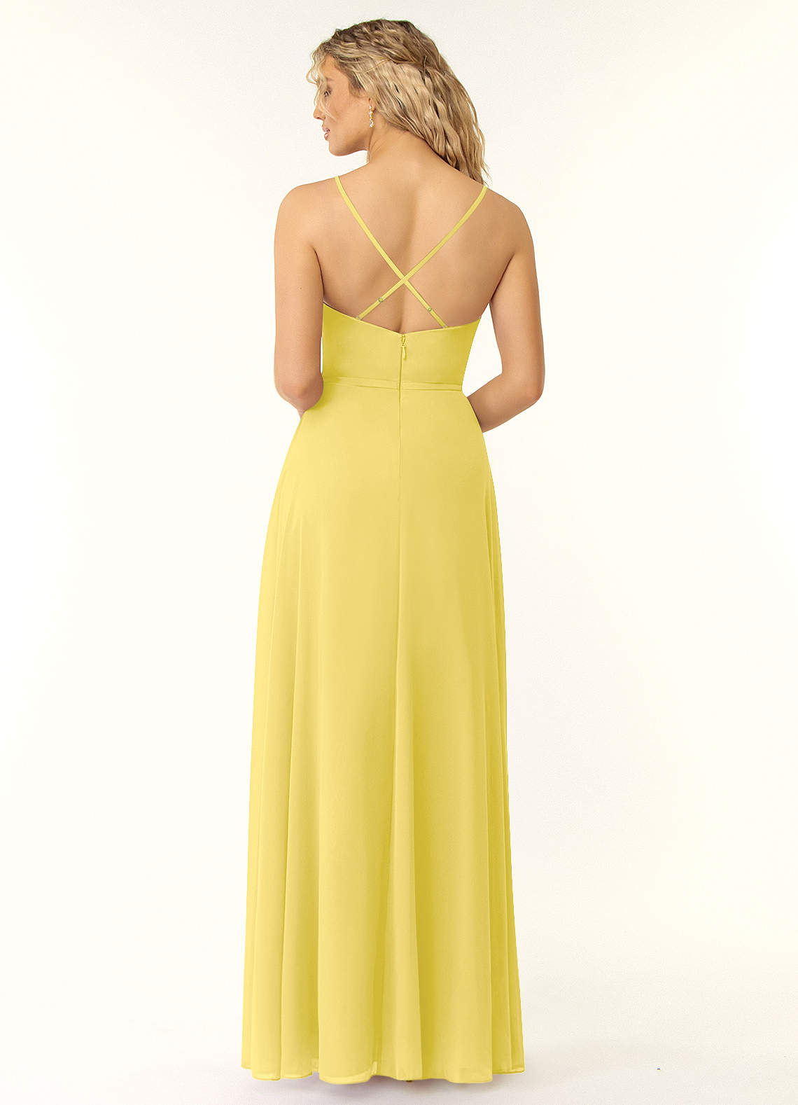 Naeem A-Line V-Neck Chiffon Bridesmaid Dress in Canary