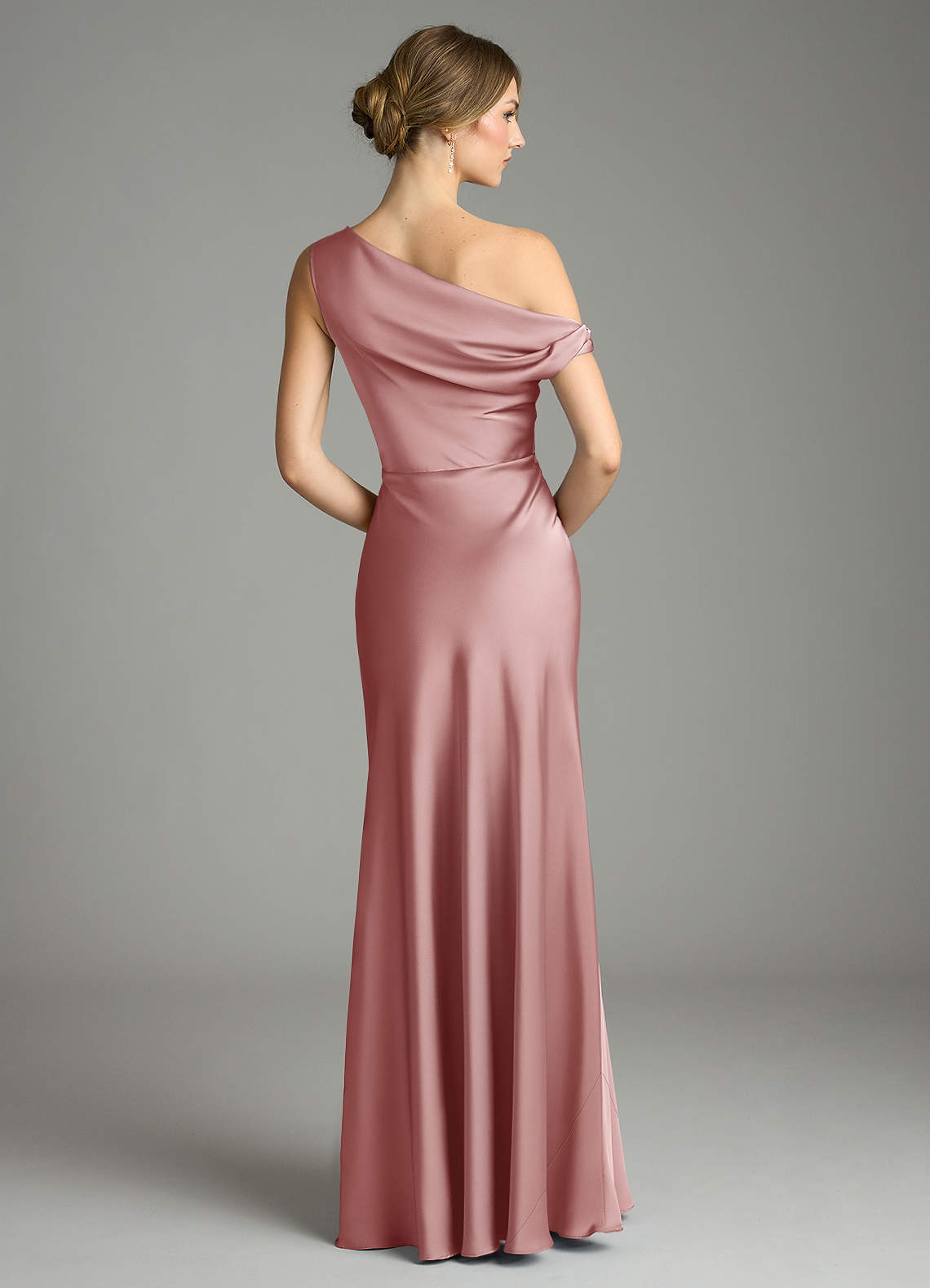 Emerson Mermaid One-Shoulder Stretch Satin Bridesmaid Dress in dusty rose