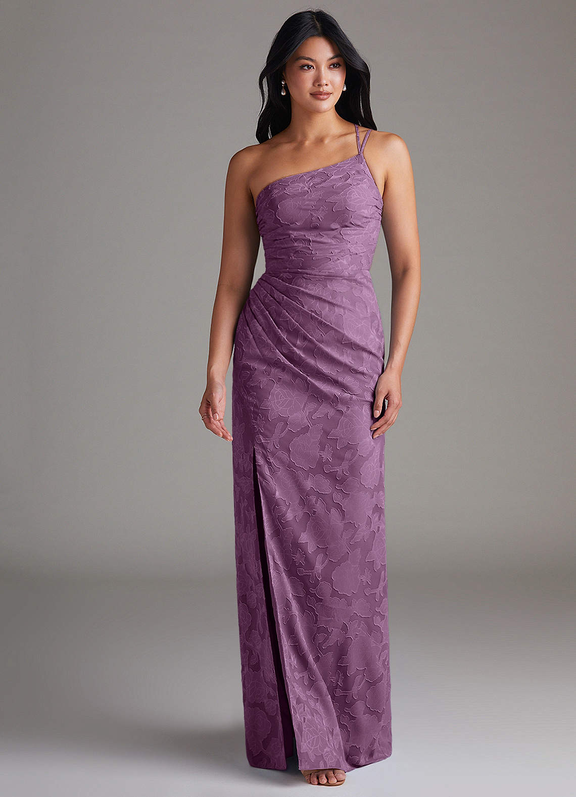 Eren Sheath One-Shoulder Floral Burnout Bridesmaid Dress in Wisteria
