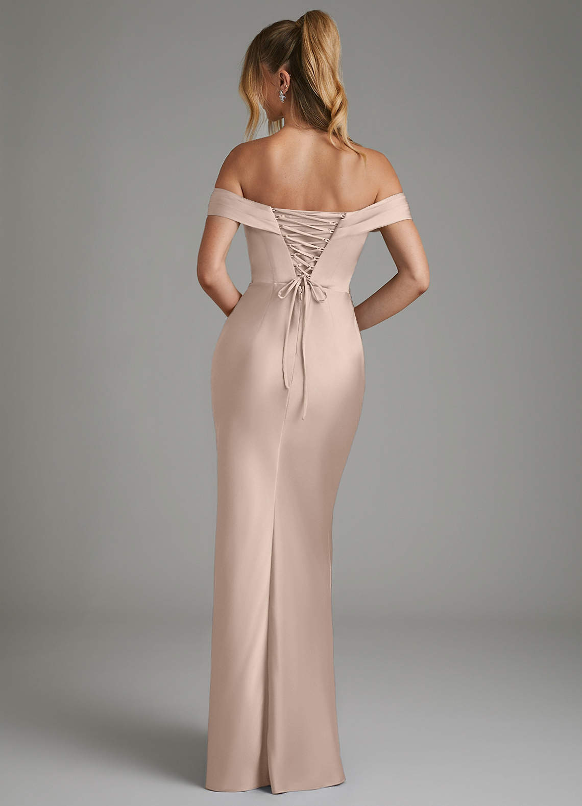Hayden Mermaid Off-the-Shoulder Stretch Satin Bridesmaid Dress in English Rose