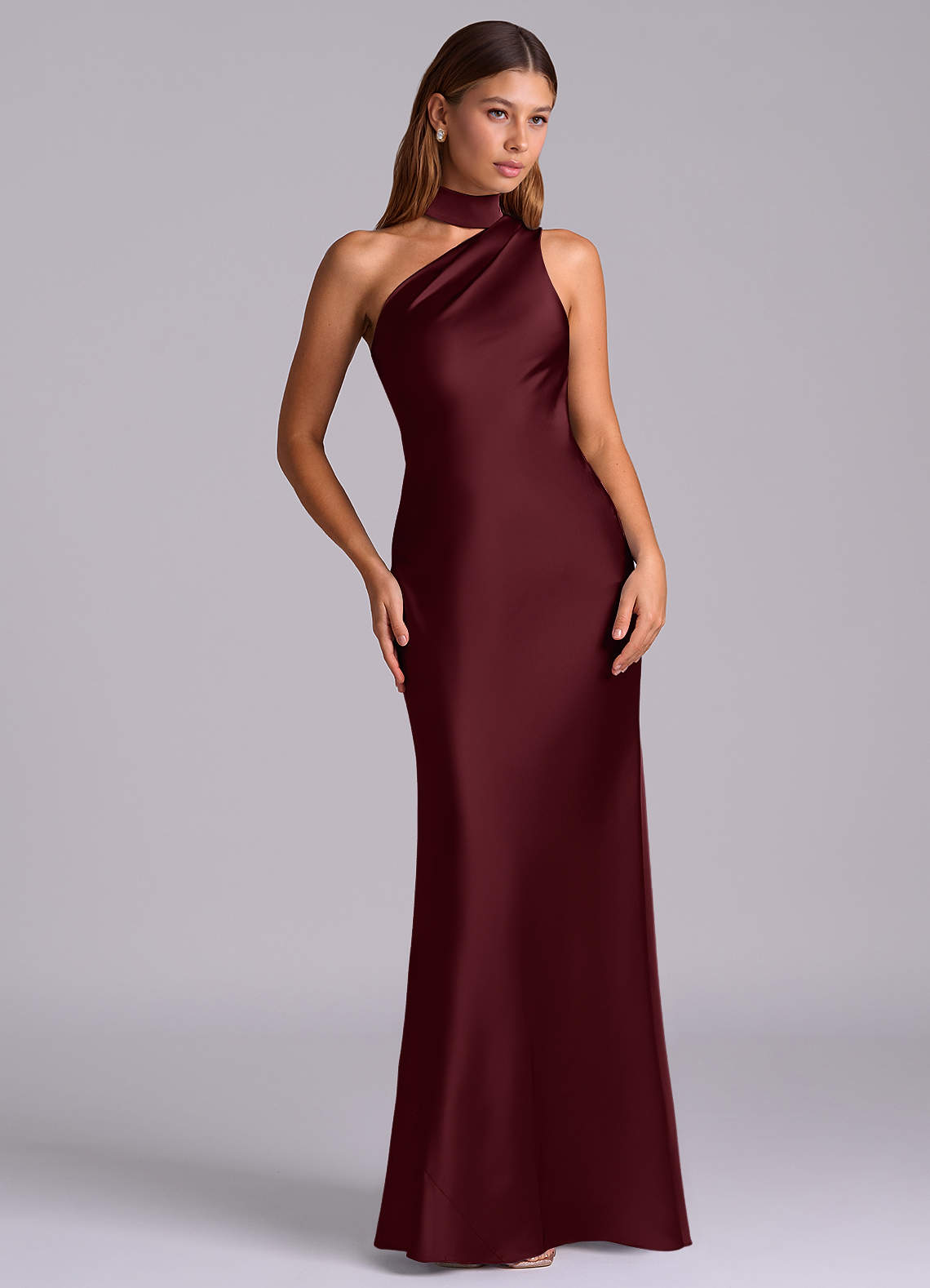 Seona Mermaid One-Shoulder Stretch Satin and Tulle Bridesmaid Dress