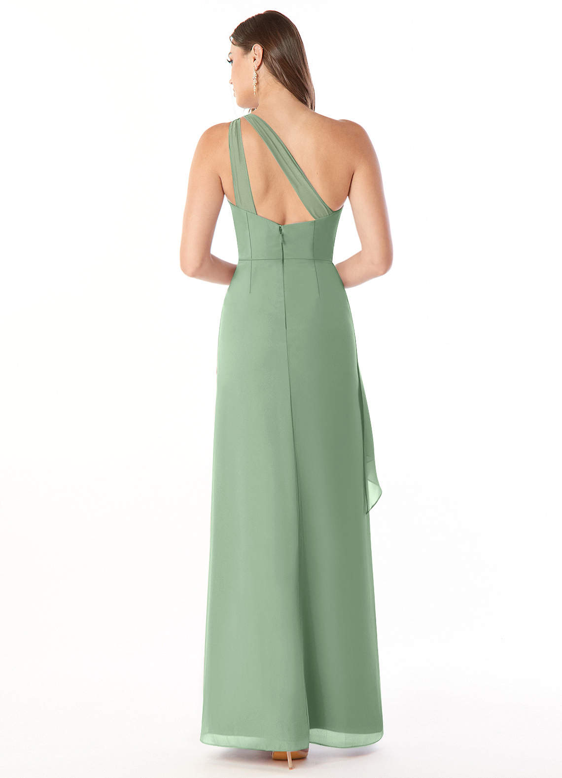 Maive Sheath One-Shoulder Chiffon Bridesmaid Dress in Matcha