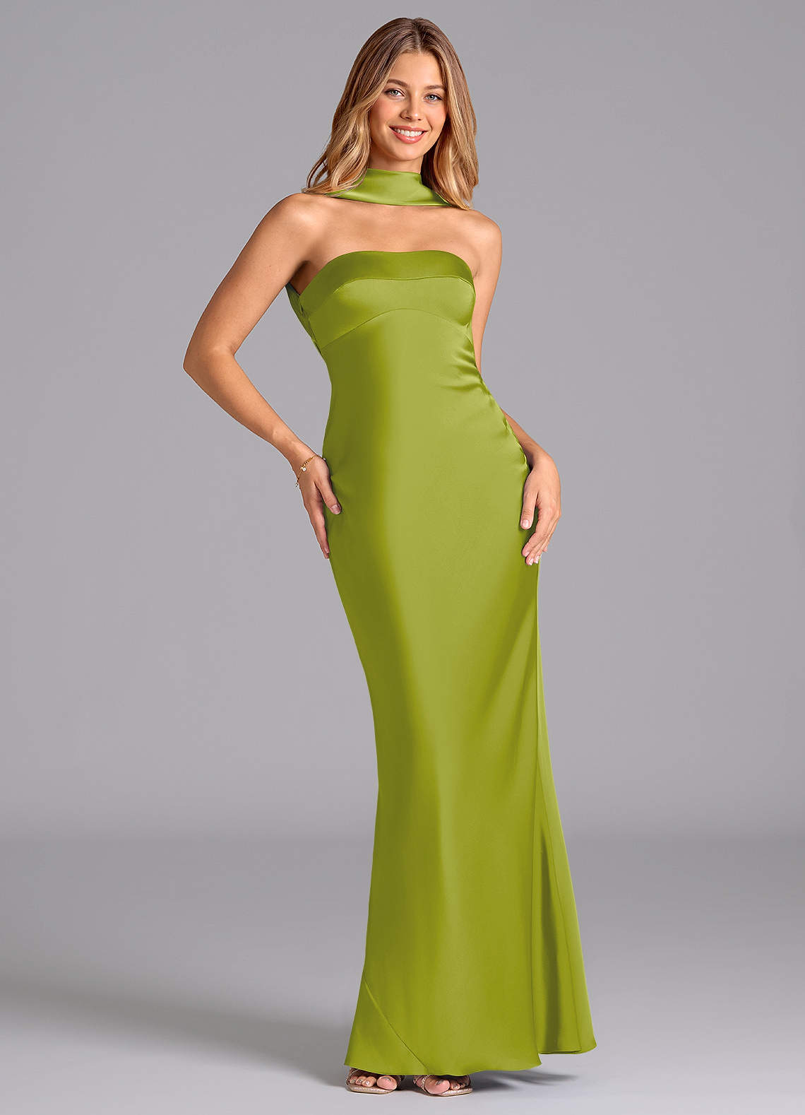 Lusinda Mermaid Strapless Stretch Satin Bridesmaid Dress in Lemongrass