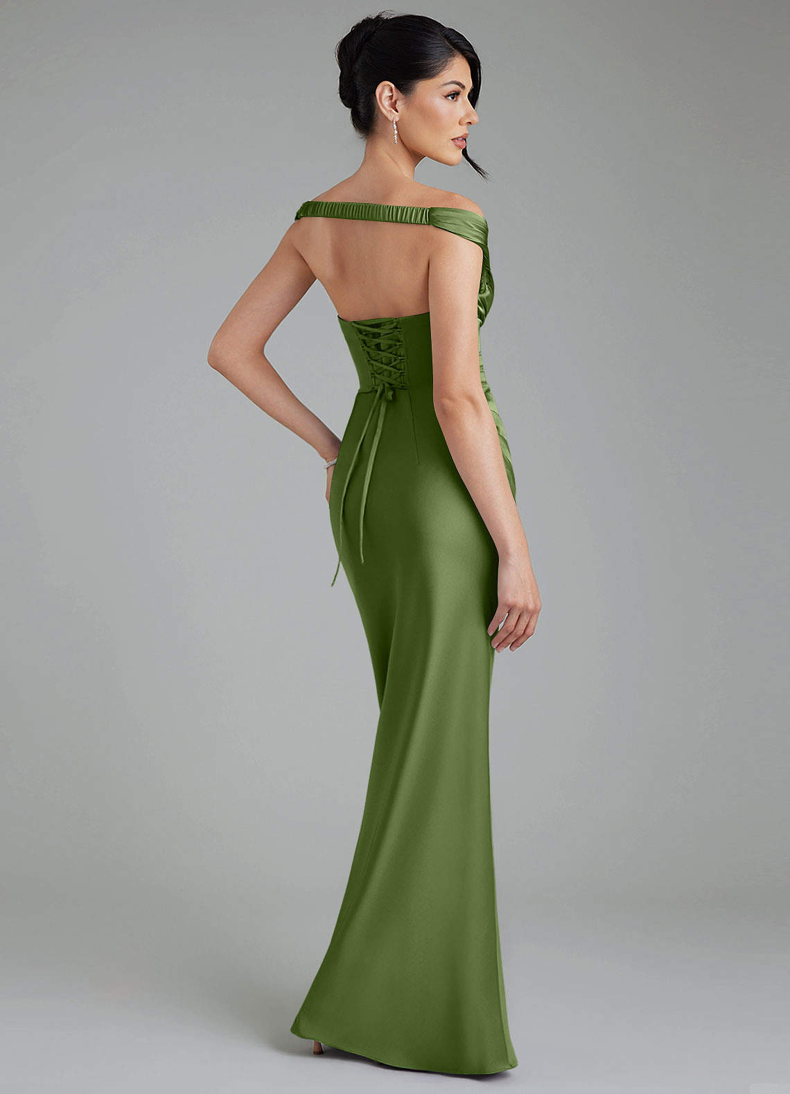 Stella Sheath V-Neck Stretch Satin Bridesmaid Dress in Juniper