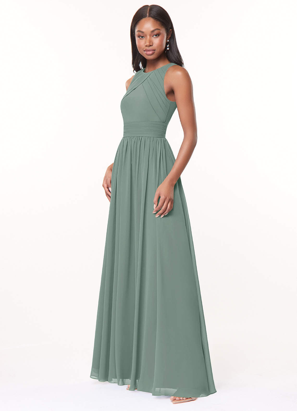 Harper A-Line Scoop-Neck Chiffon Bridesmaid Dress in Silver Sage