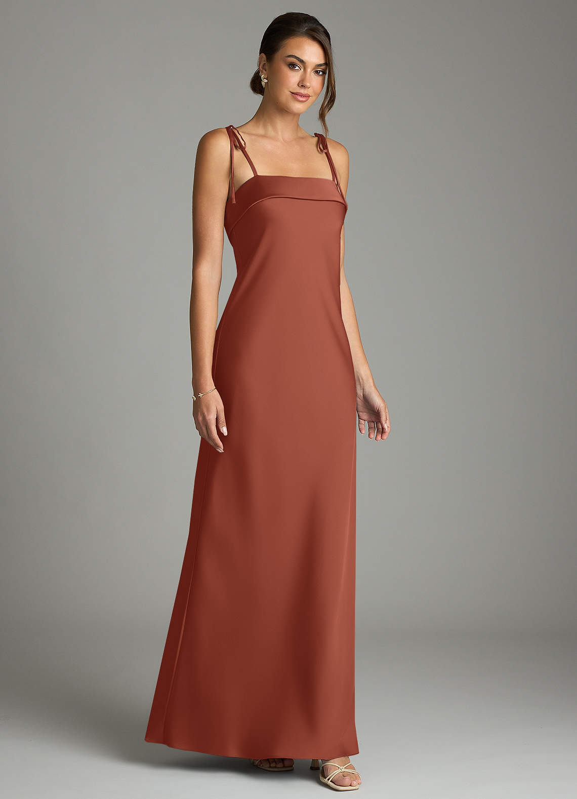 Ellia Sheath Straight-Neck Stretch Satin Bridesmaid Dress in Auburn