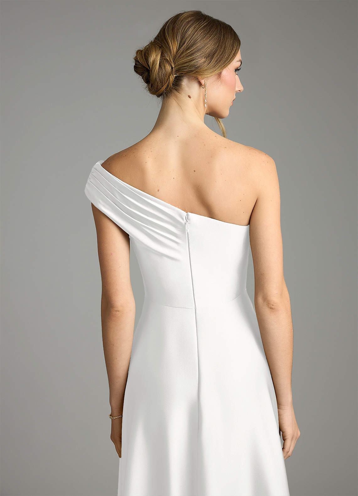 Melanie A-Line One-Shoulder Stretch Satin Bridesmaid Dress in white