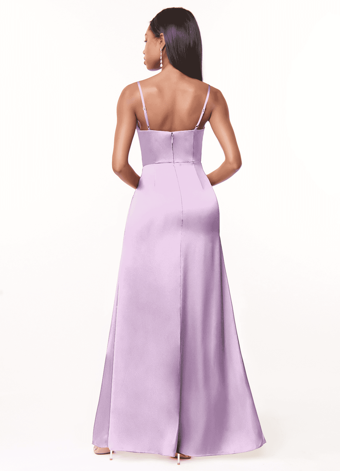 Maci A-Line V-Neck Stretch Satin Bridesmaid Dress in Frosted Lilac