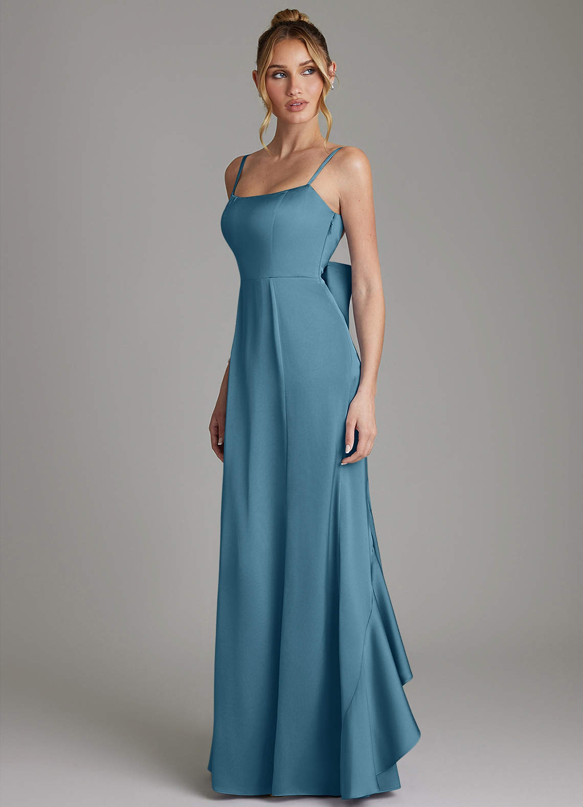 Zherra Mermaid Scoop-Neck Stretch Satin Bridesmaid Dress in Bermuda