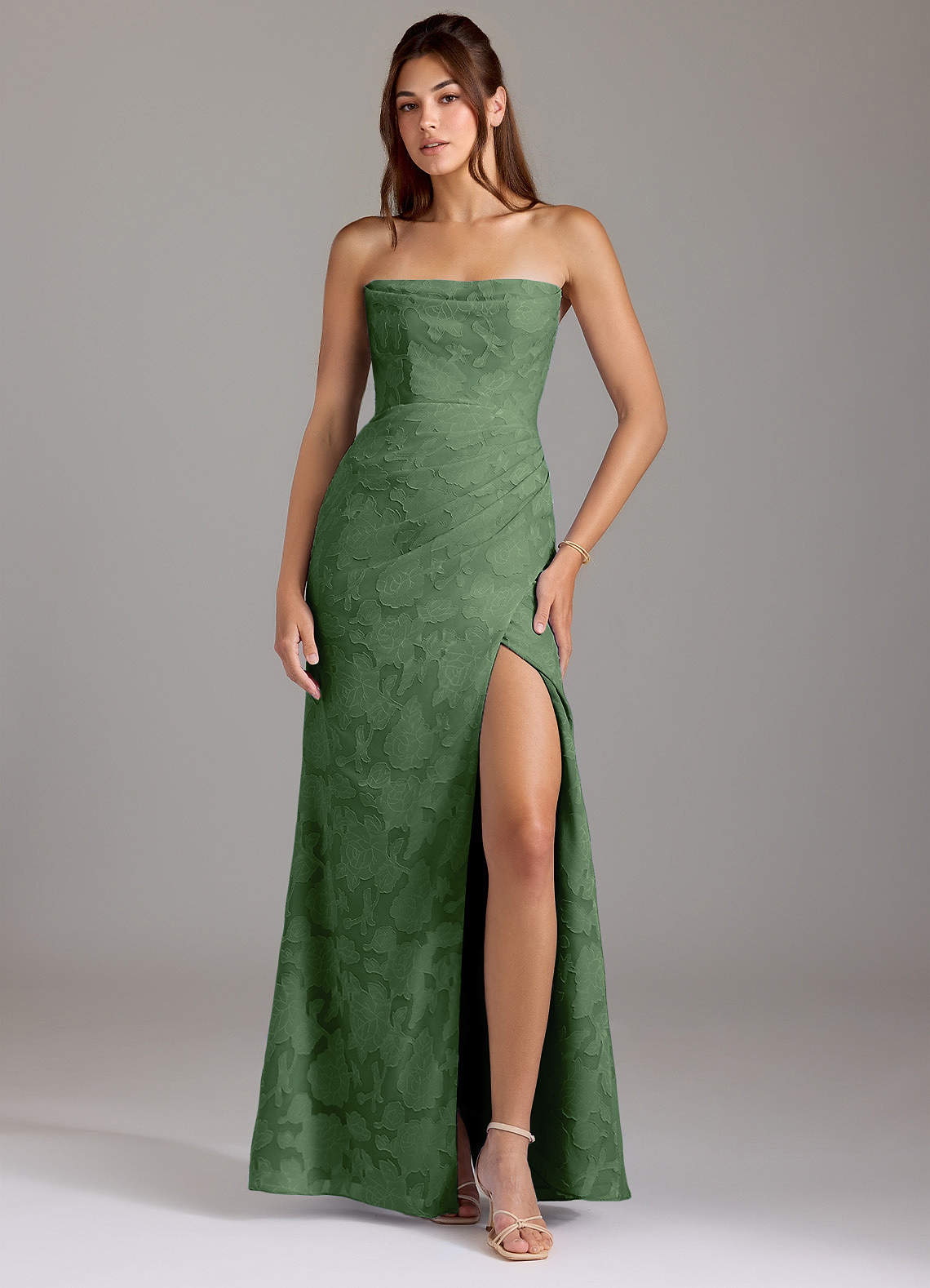 Leonis Sheath Strapless Floral Burnout Bridesmaid Dress in Eucalyptus