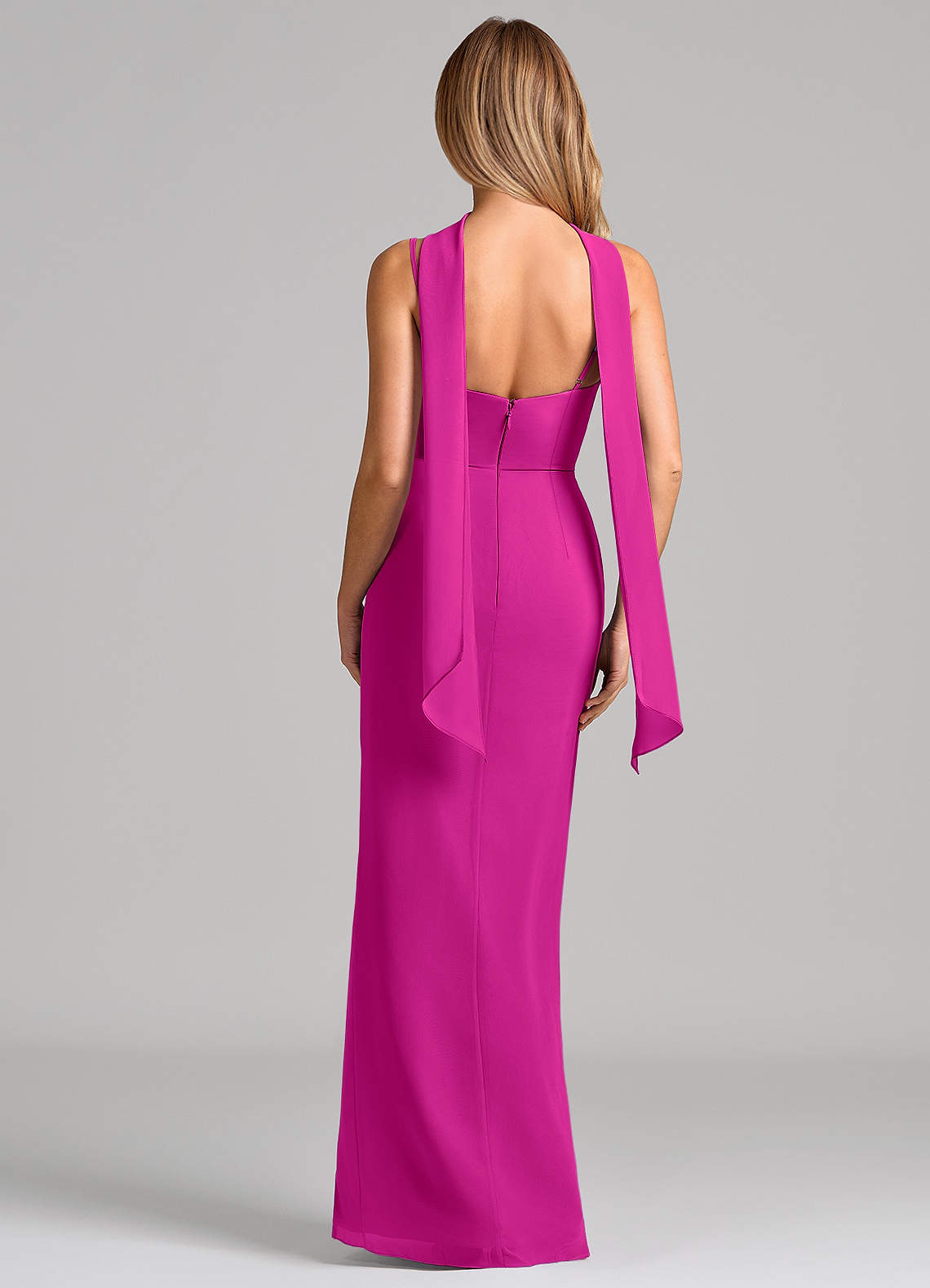 Calandra Sheath Scoop-Neck Chiffon Bridesmaid Dress in Fuchsia