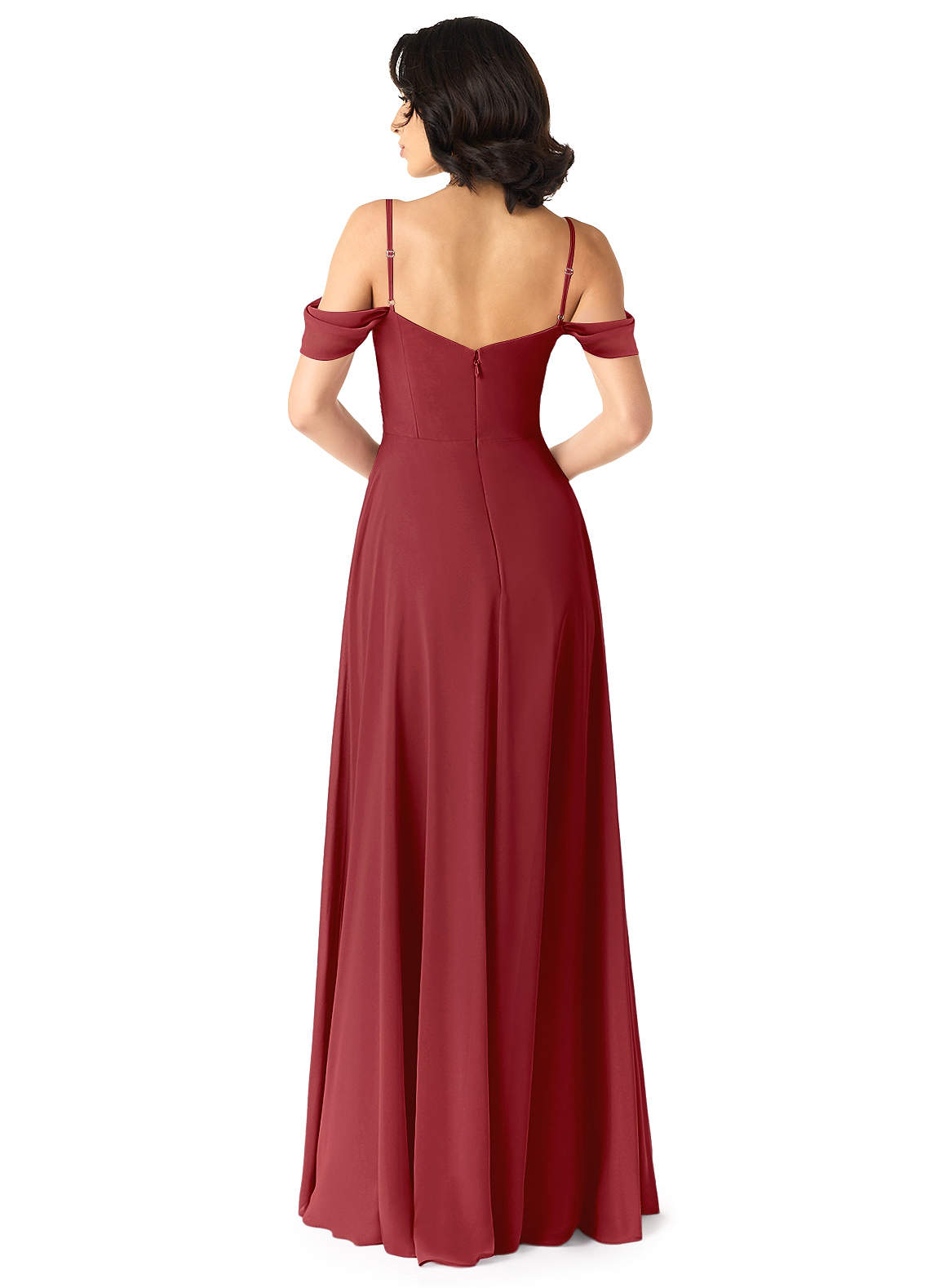 Tancie A-Line Off-the-Shoulder Chiffon Bridesmaid Dress in Pomegranate