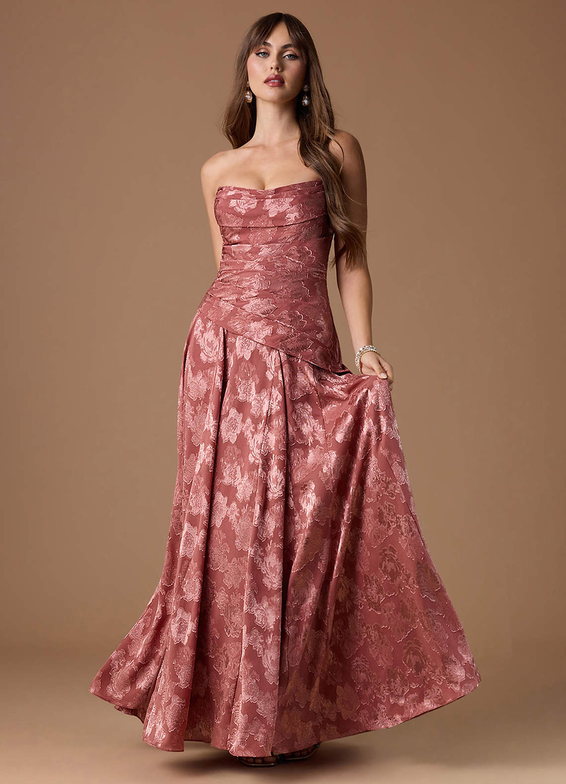 Gabriela A-Line Corset Fil Coupé Wedding Guest Dress in Vintage Rose