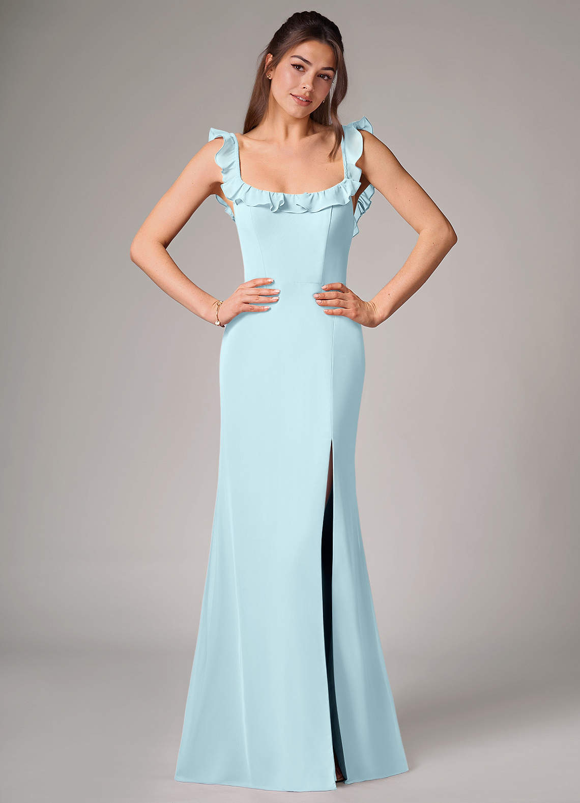 Callie Mermaid Scoop-Neck Chiffon Bridesmaid Dress in Cloud Blue