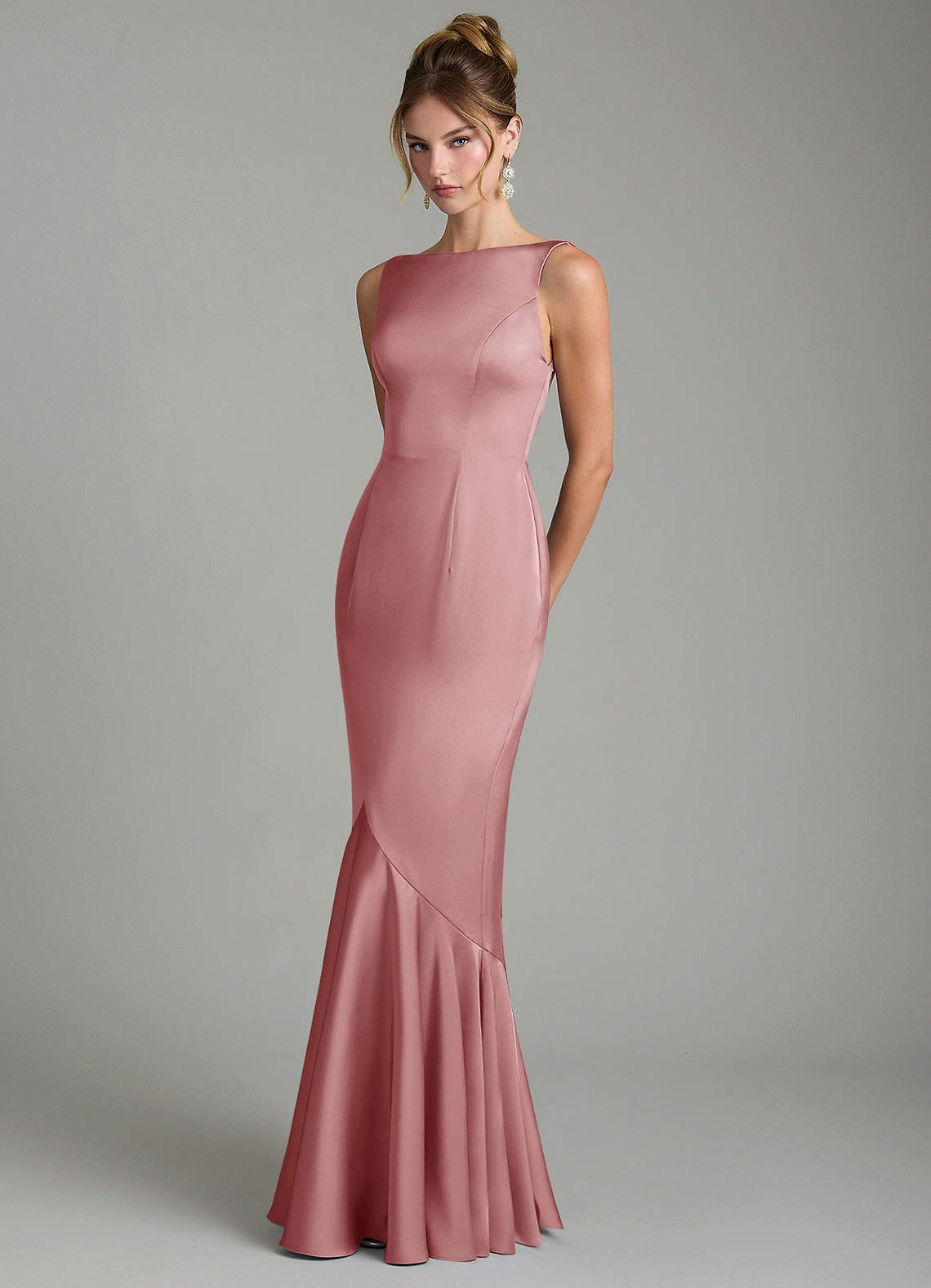 Tamera Mermaid Boat-Neck Stretch Satin and Chiffon Bridesmaid Dress in dusty rose
