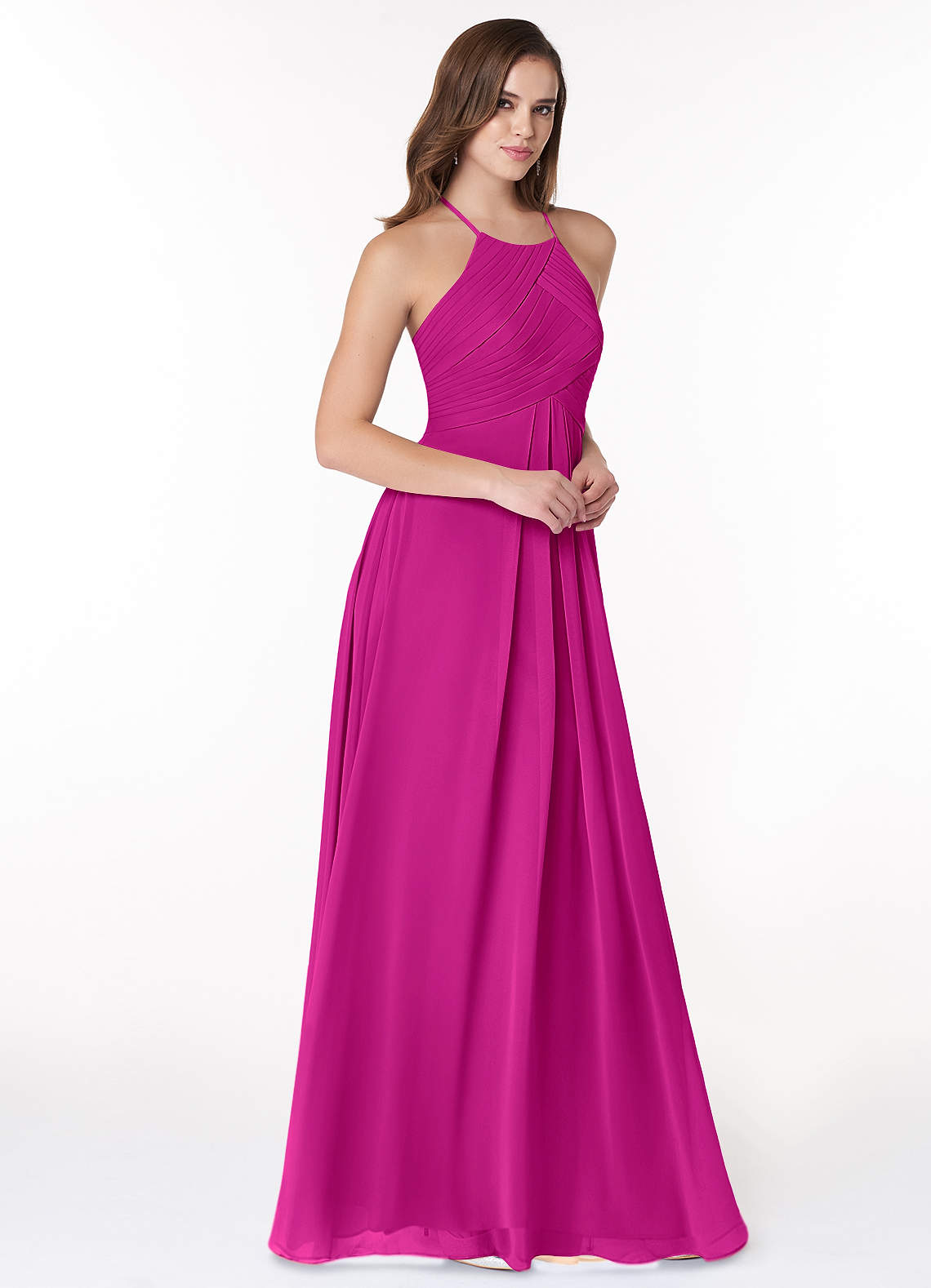 Ginger A-Line Halter Chiffon Bridesmaid Dress in Fuchsia
