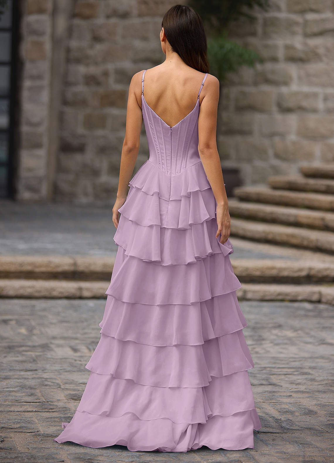 Floralace A-Line Ruffle Chiffon Evening Dress in Wisteria