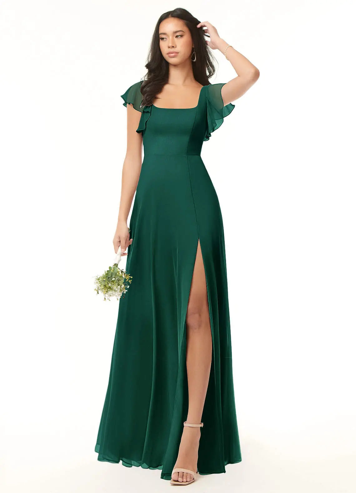 Bondi A-Line Square-Neck Chiffon Bridesmaid Dress in Emerald