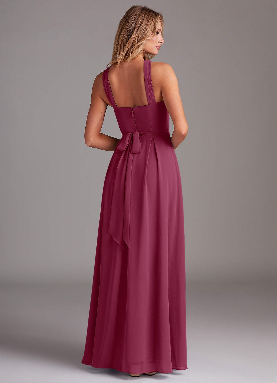 Dixie A-Line Halter Chiffon Bridesmaid Dress in Mulberry