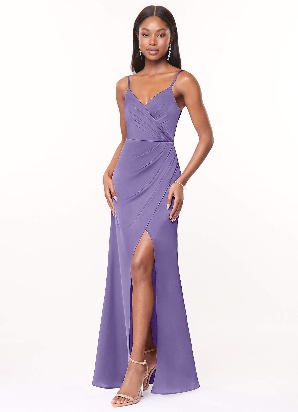 Maci A-Line V-Neck Stretch Satin Bridesmaid Dress in Tahiti