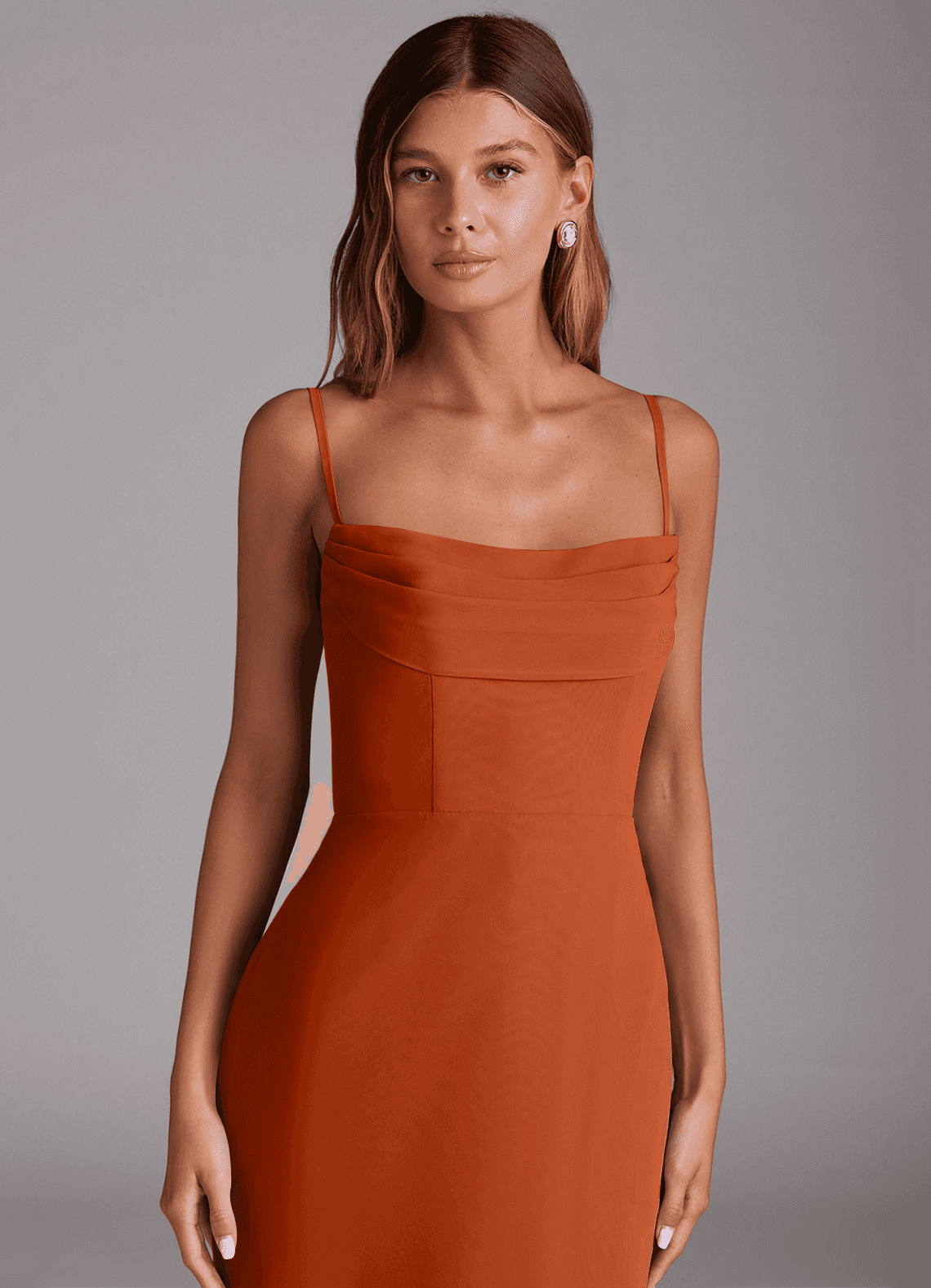Saige A-Line Off-the-Shoulder Chiffon Bridesmaid Dress in Burnt Orange