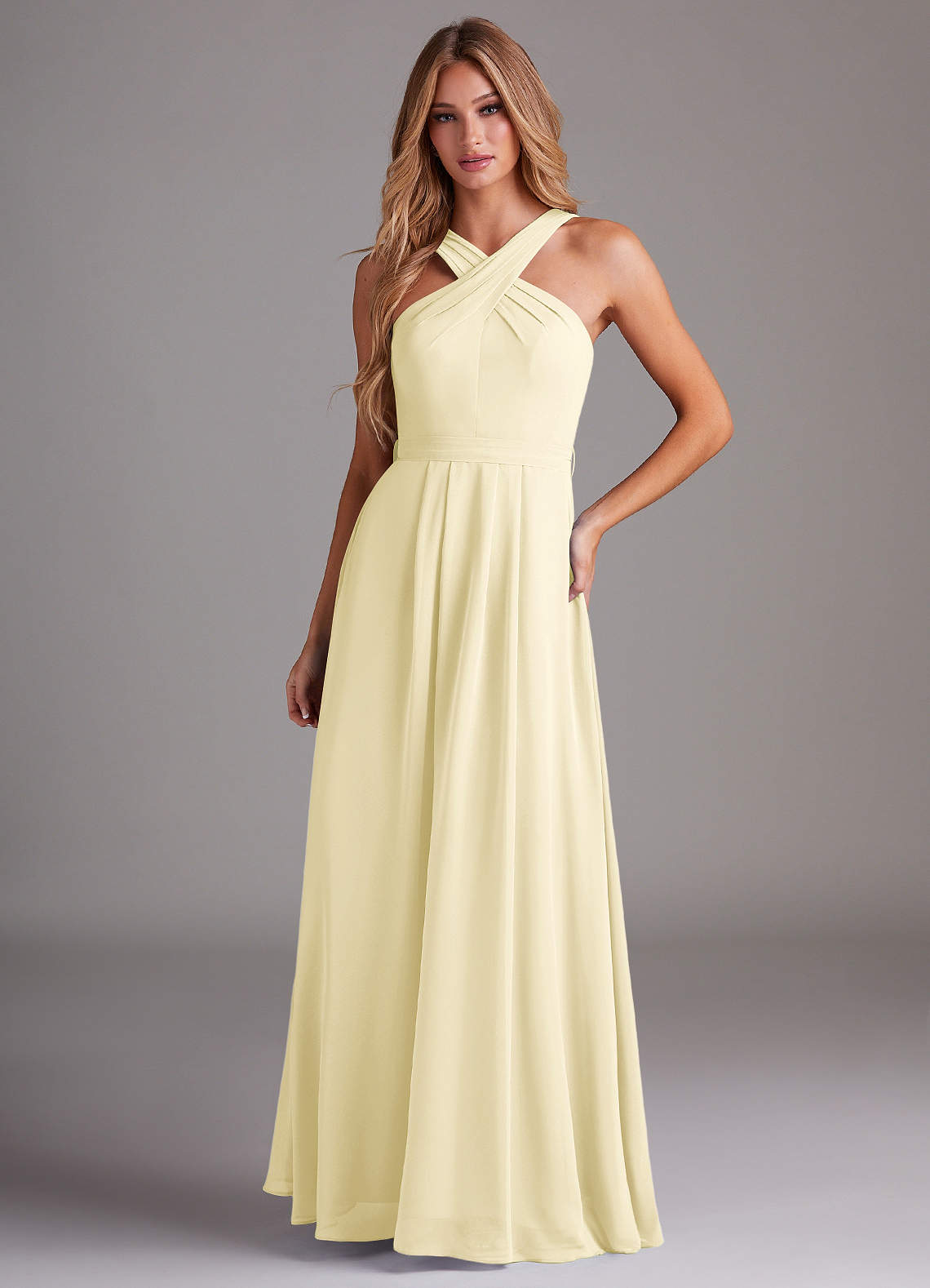 Dixie A-Line Halter Chiffon Bridesmaid Dress in Lemon Sorbet
