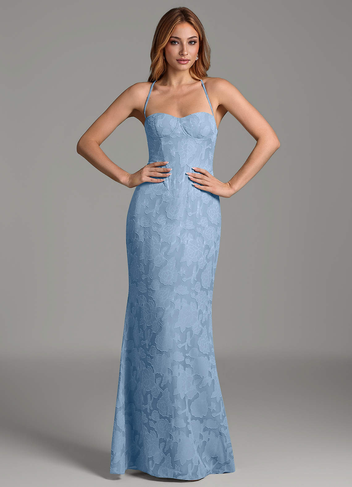 Dara Mermaid Sweetheart Floral Burnout Bridesmaid Dress in Powder Blue