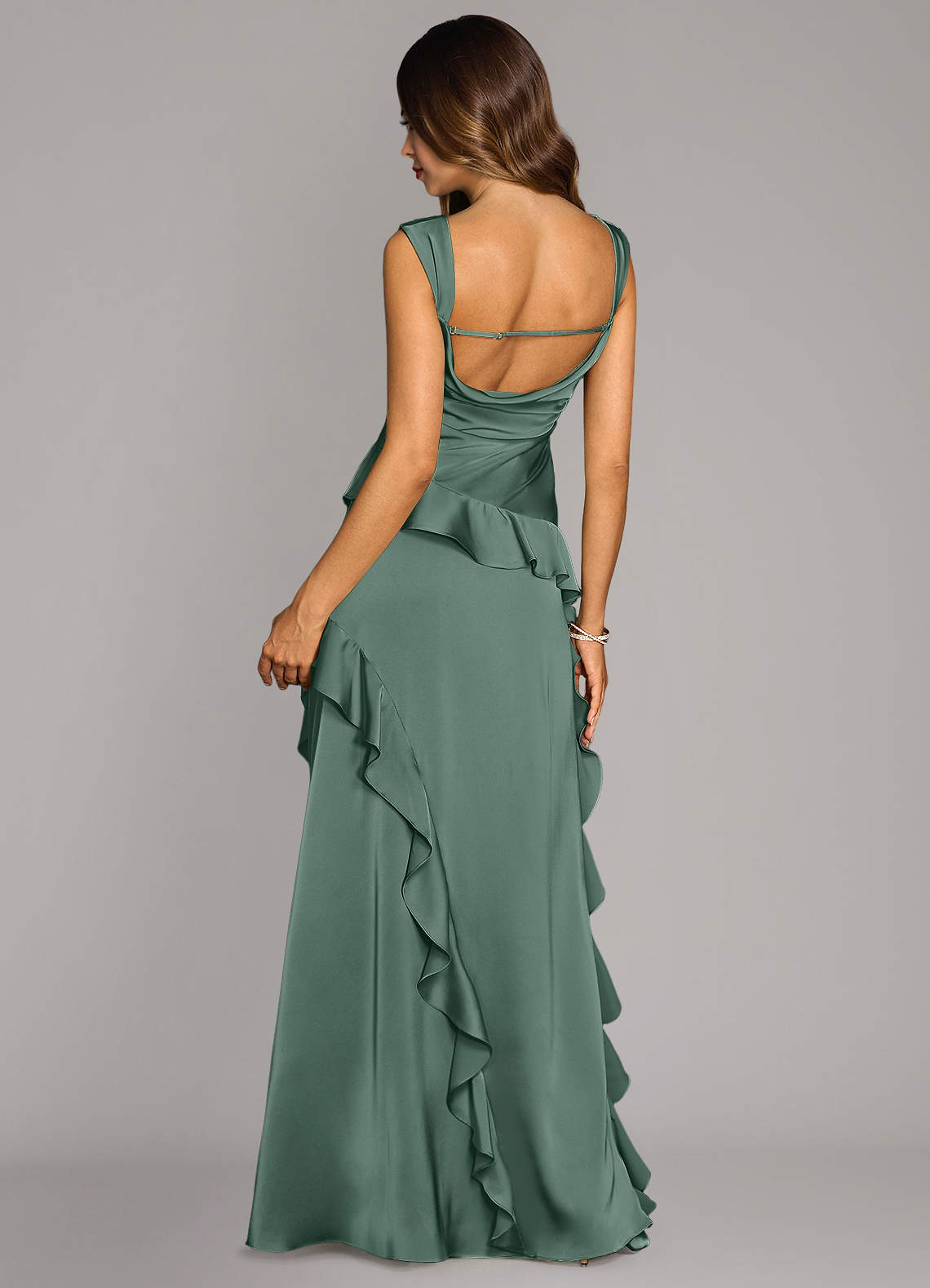 Sloane A-Line Sweetheart Stretch Satin Bridesmaid Dress in Eucalyptus