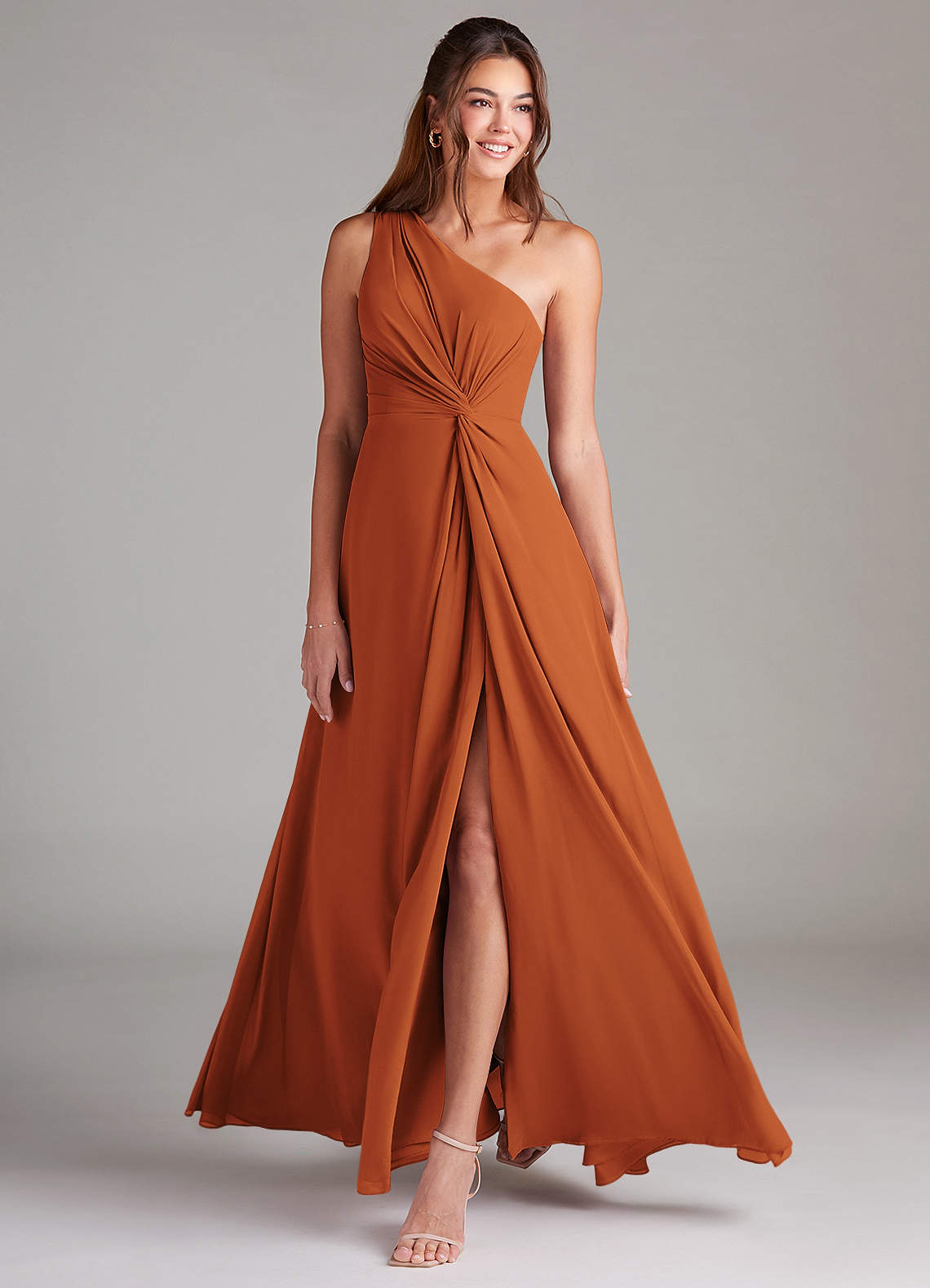 Brooke A-Line One-Shoulder Chiffon Bridesmaid Dress in Cinnamon