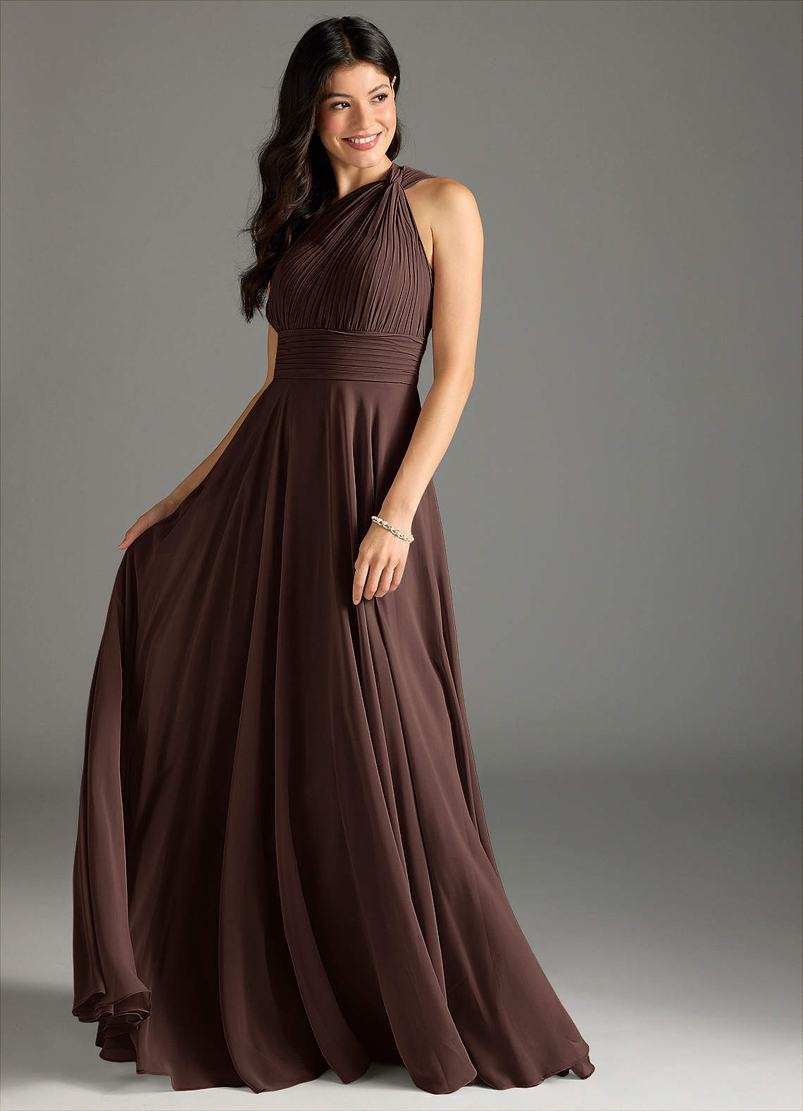 Charlize A-Line One-Shoulder Chiffon Bridesmaid Dress in Ganache