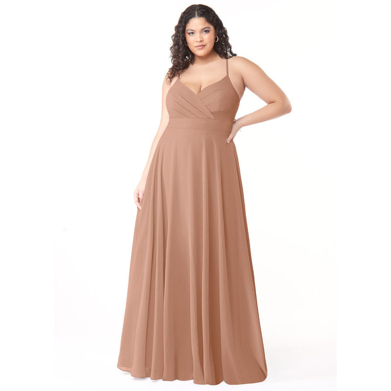 Avelina A-Line V-Neck Chiffon Bridesmaid Dress in Champagne Rose - view 6