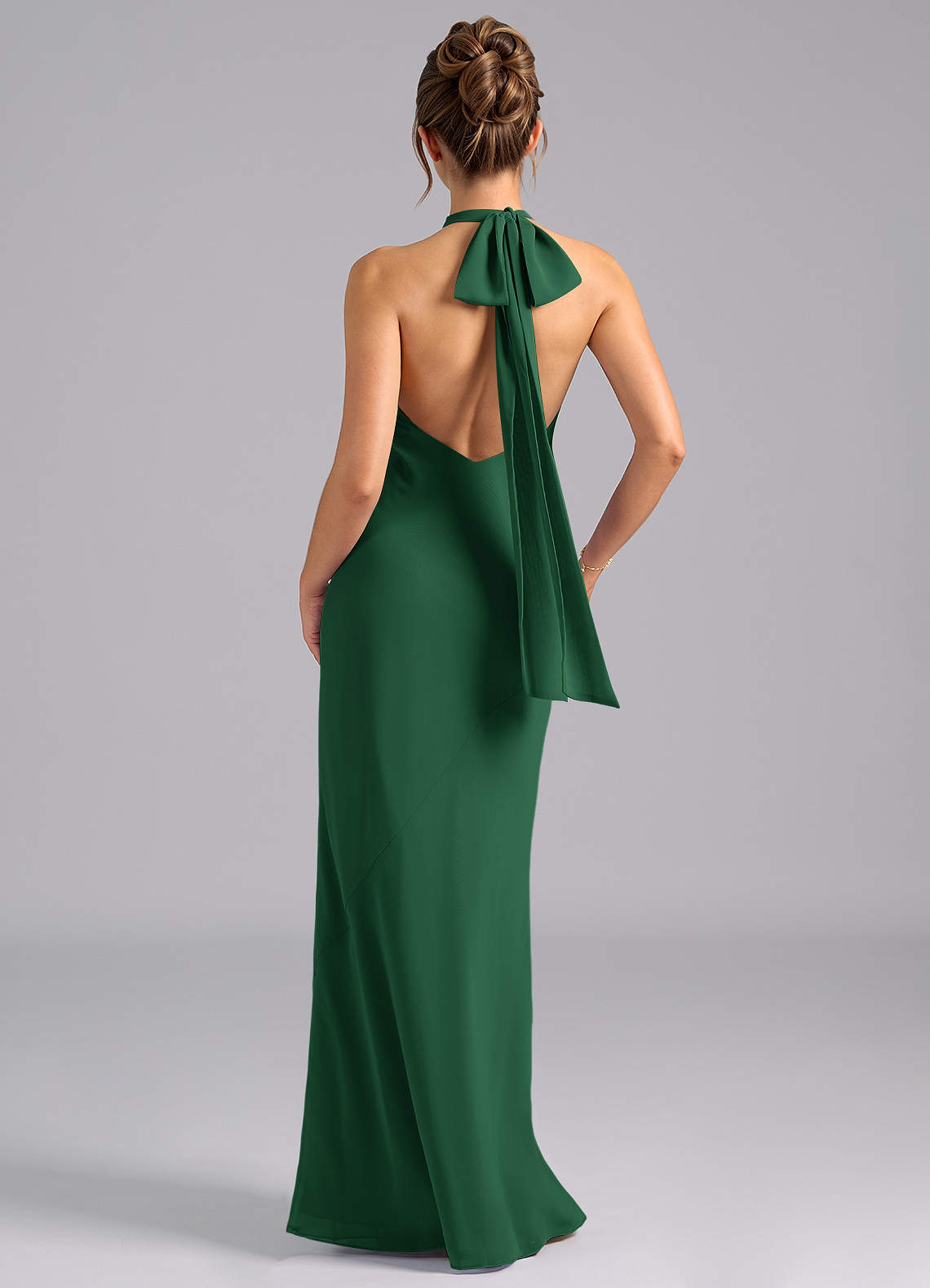 Velli Mermaid Halter Chiffon Bridesmaid Dress in Dark Green