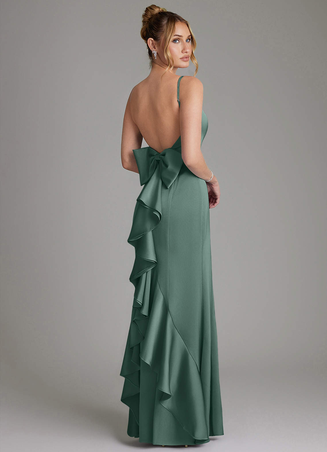Zherra Mermaid Scoop-Neck Stretch Satin Bridesmaid Dress in Eucalyptus