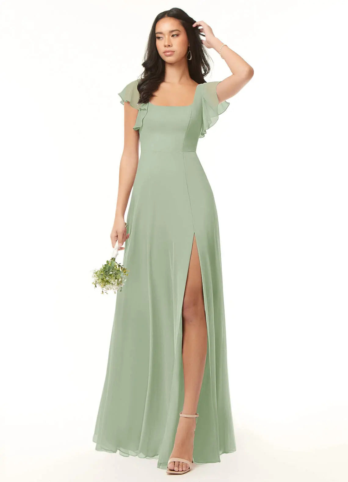 Bondi A-Line Square-Neck Chiffon Bridesmaid Dress in Dusty Sage
