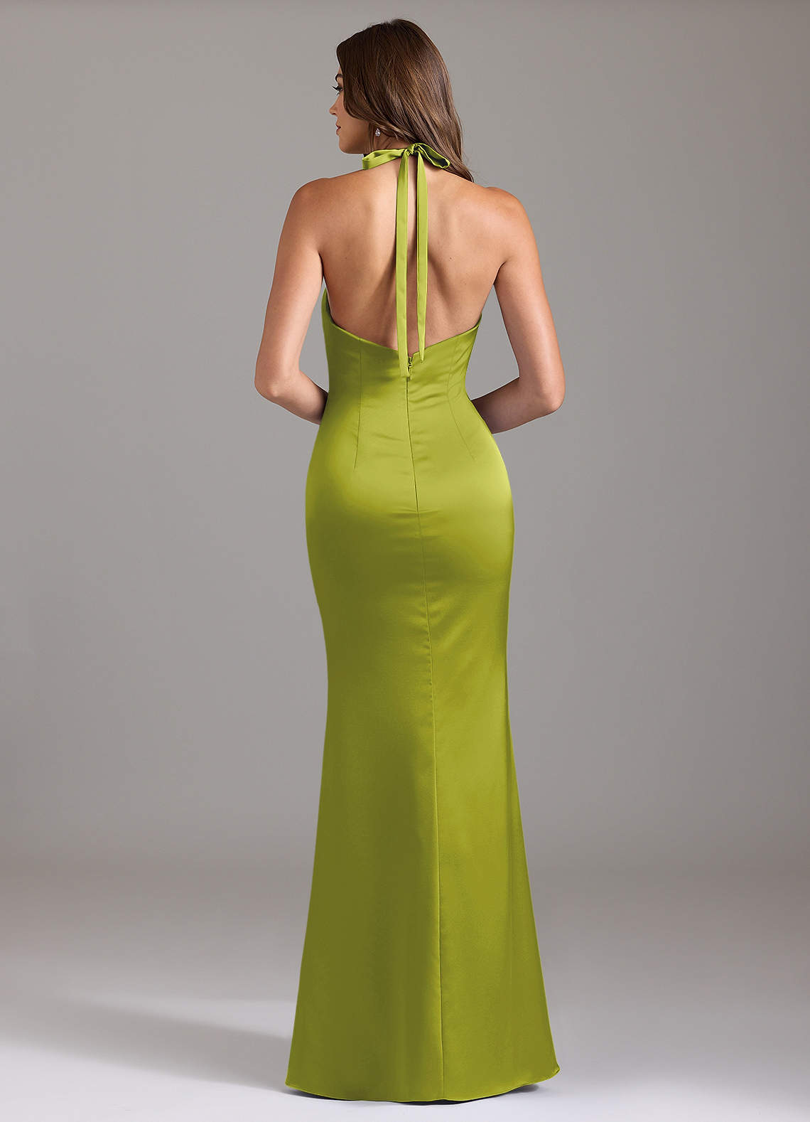 Valerie Mermaid V-Neck Stretch Satin Bridesmaid Dress in Lemongrass