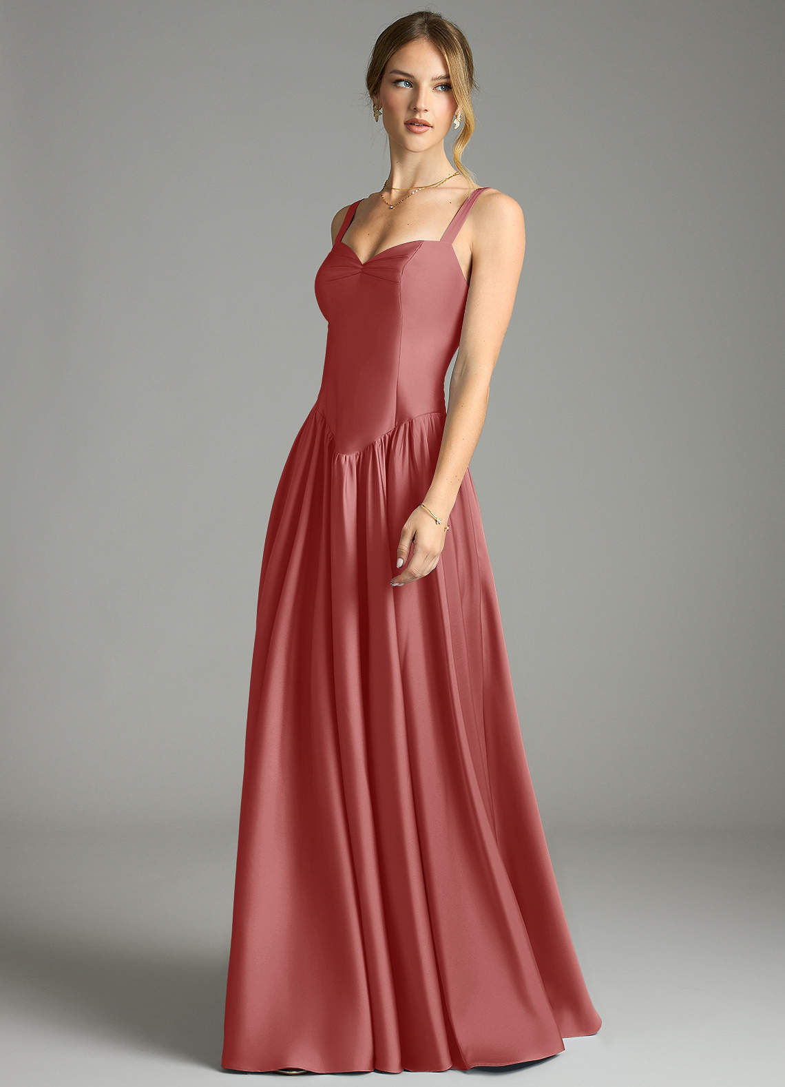 Evadina A-Line Sweetheart Stretch Satin Bridesmaid Dress in Antique Rose