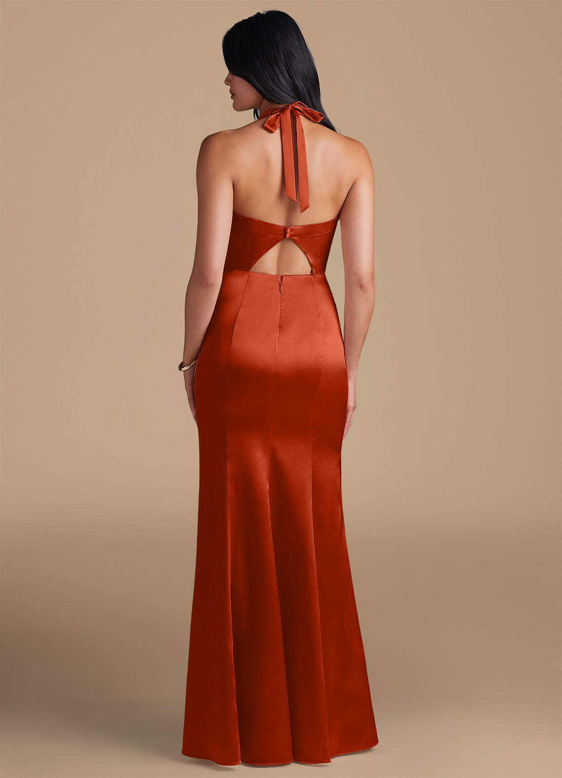 Emeria Sheath Halter Metallic Satin Bridesmaid Dress in Paprika