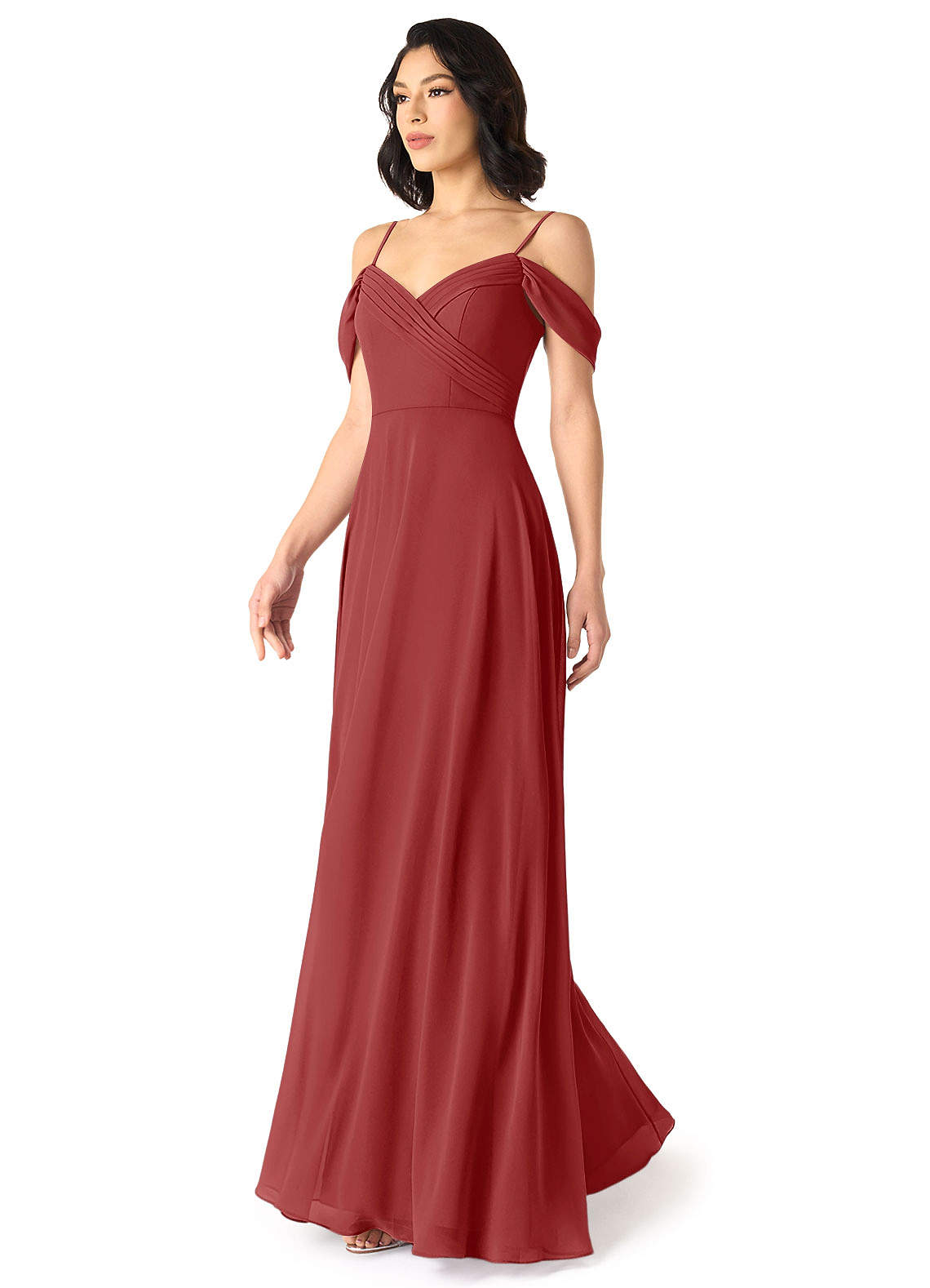 Tancie A-Line Off-the-Shoulder Chiffon Bridesmaid Dress in Rust