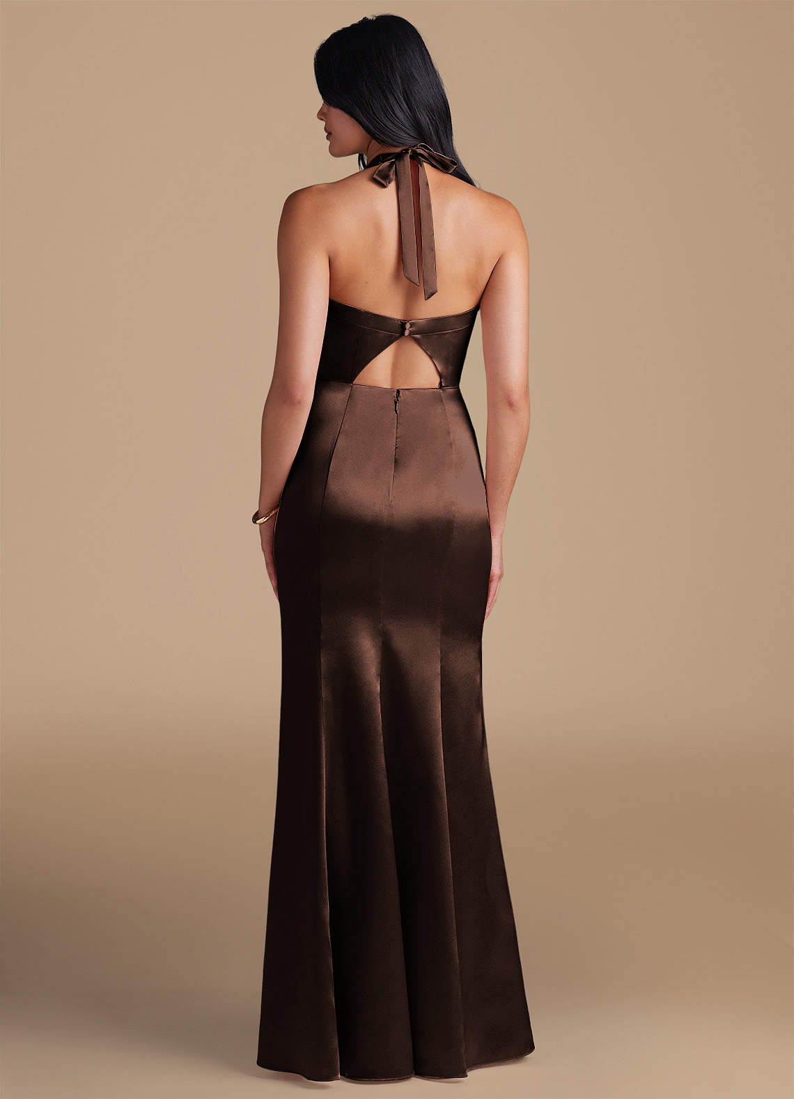 Emeria Sheath Halter Metallic Satin Bridesmaid Dress in Ganache