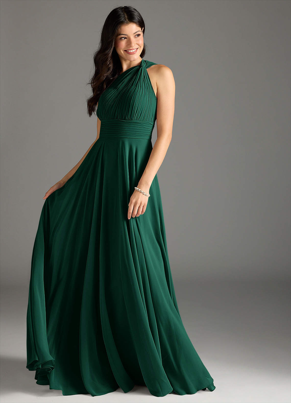Charlize A-Line One-Shoulder Chiffon Bridesmaid Dress in Emerald